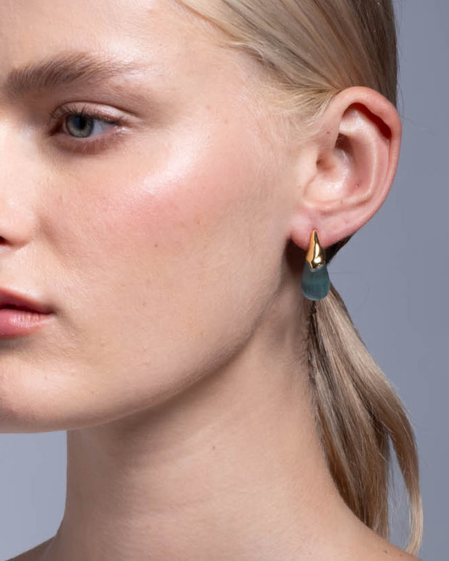 Luminous Lucite Arched Small Post Earring- Teal Blue - Photo 2