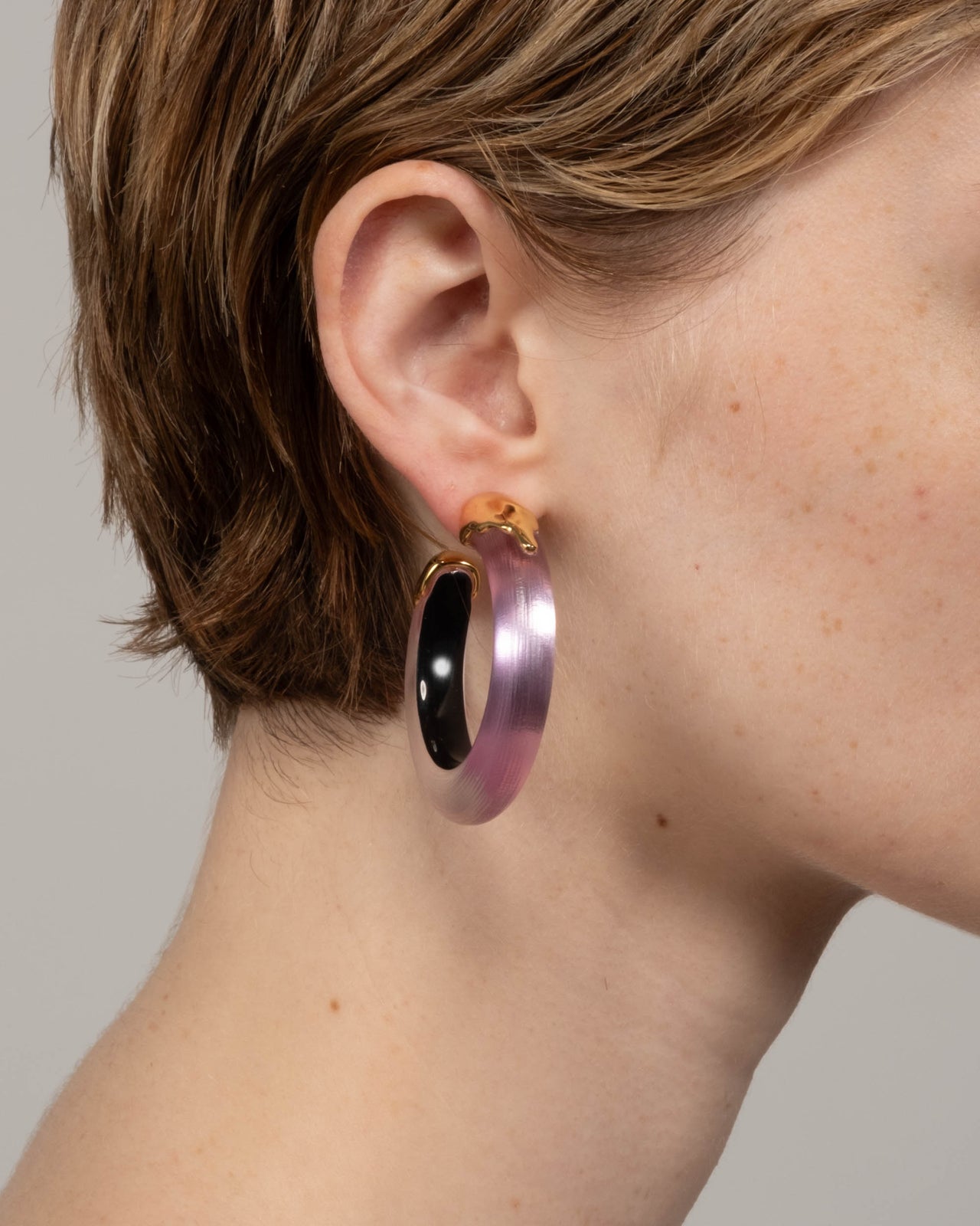Luminous Lucite Gold Dipped Hoop Earring- Cherry Blossom - Photo 2
