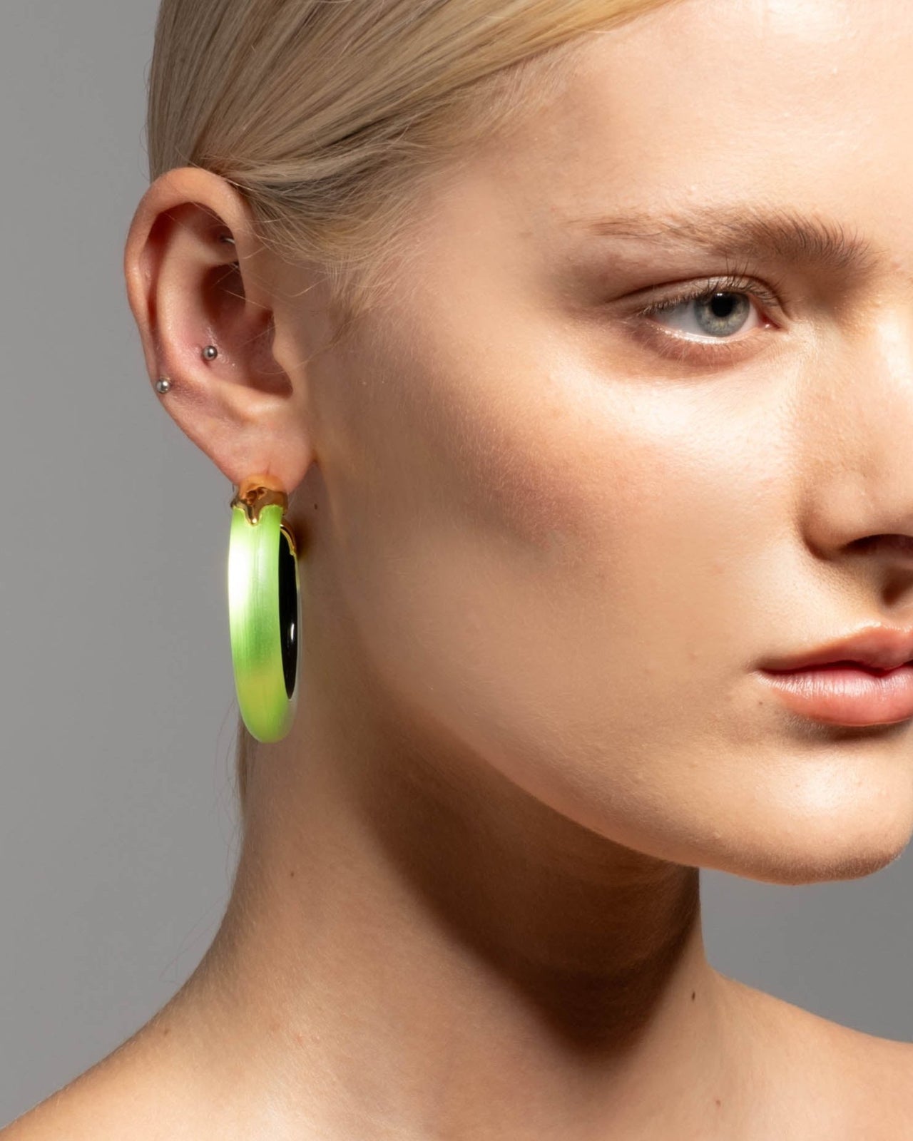 Luminous Lucite Gold Dipped Hoop Earring- Neon Green - Photo 2