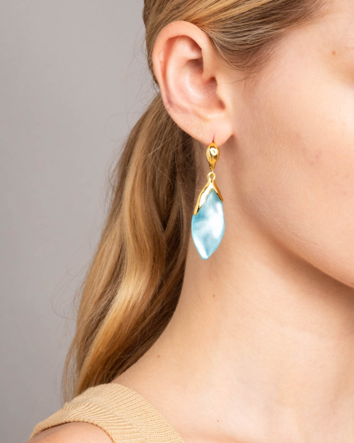 Luminous Lucite Petal Leverback Earring- Icy Blue - Photo 2