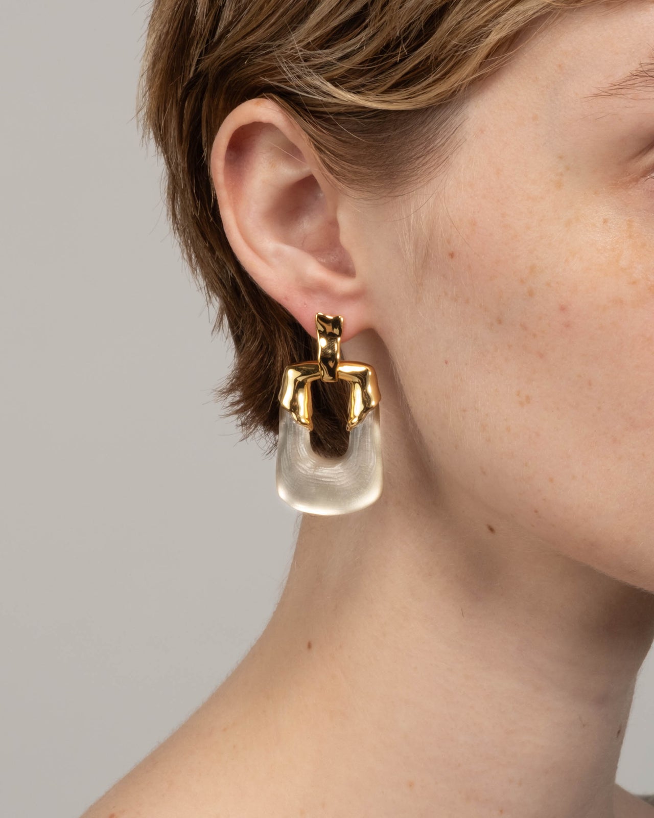 Luminous Lucite Rectangular Door Knocker Earring- Champagne - Photo 2