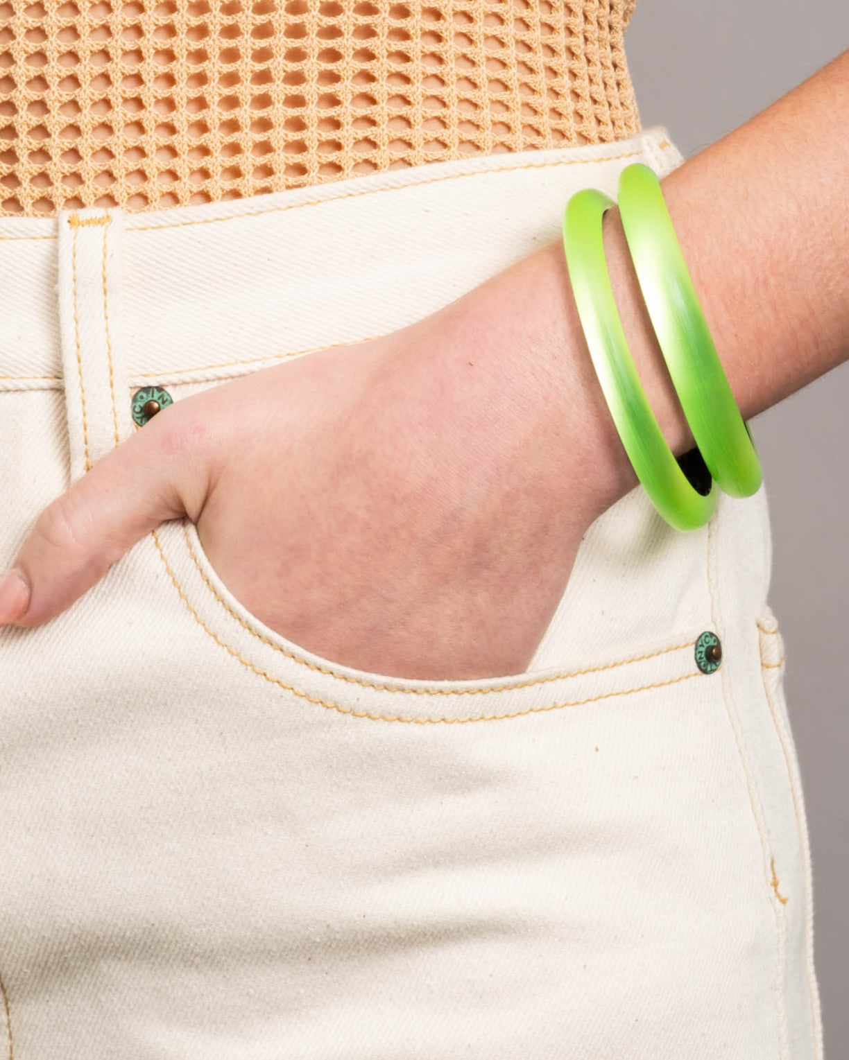 Luminous Lucite Skinny Bangle Bracelet- Neon Green - Photo 2