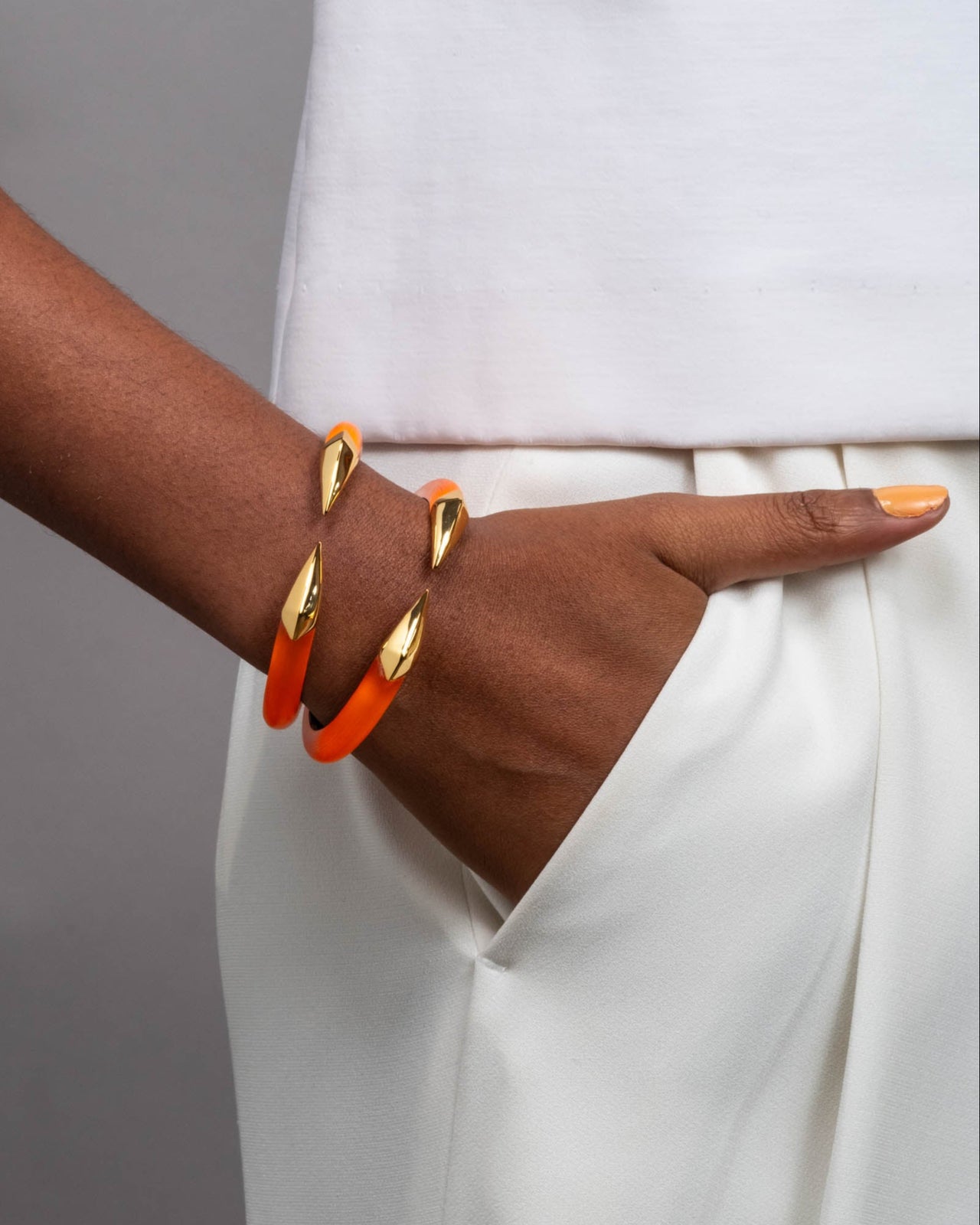 Mirrored Pyramid Brake Hinge Bracelet- Neon Orange - Photo 2