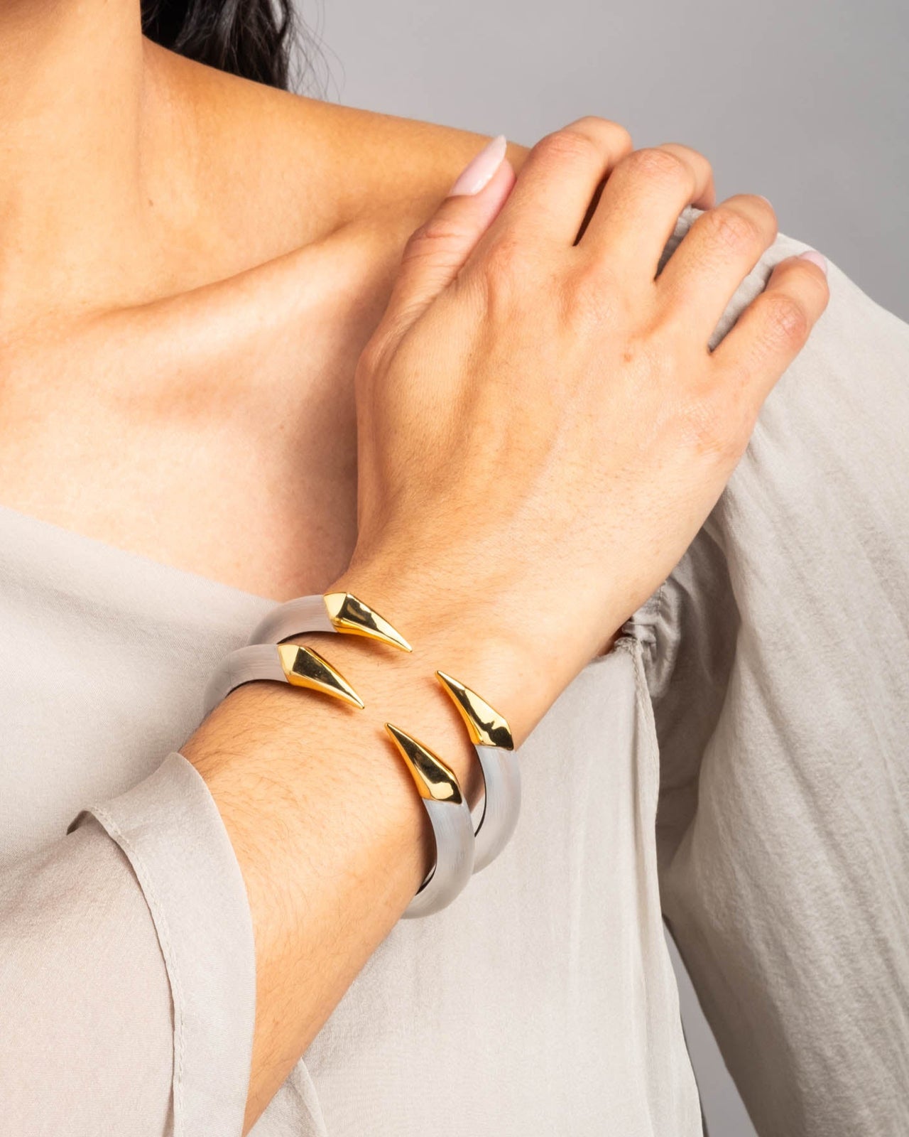 Mirrored Pyramid Lucite Brake Hinge Bracelet- Silver - Photo 2