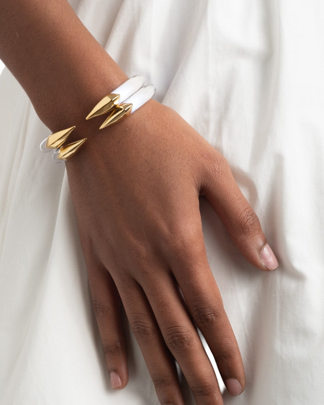 Mirrored Pyramid Lucite Brake Hinge Bracelet- Silver - Photo 2