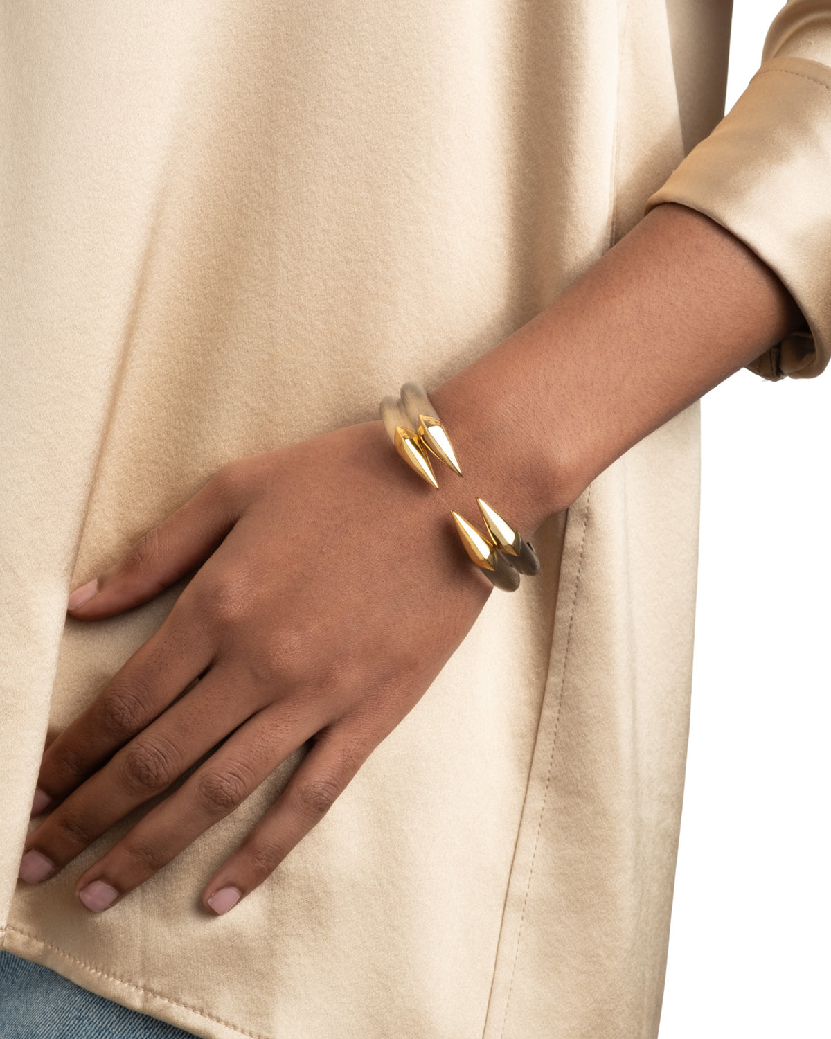 Warm Grey Mirrored Pyramid Lucite Brake Hinge Bracelet
