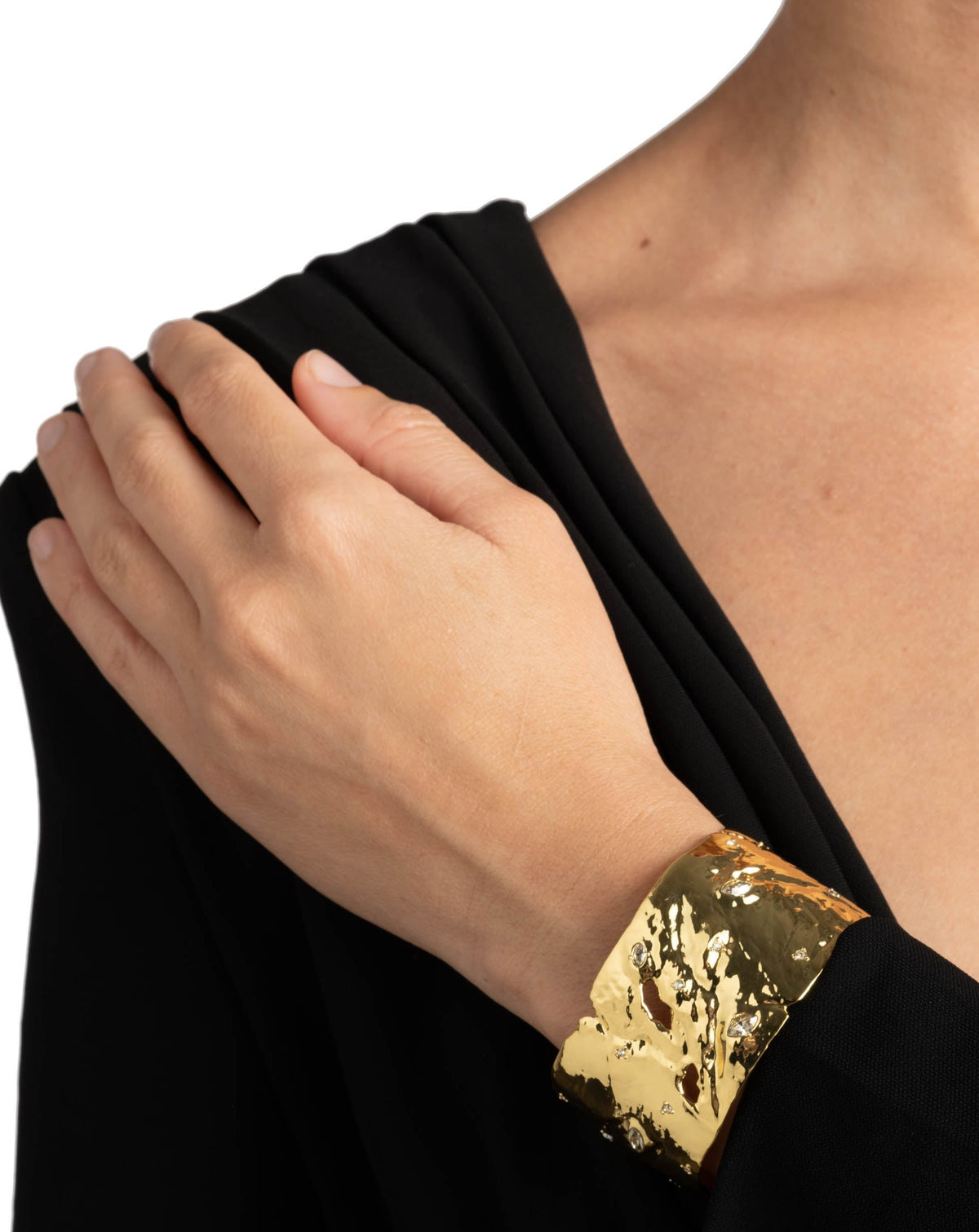 Molten Gold Crystal Textured Cuff Bracelet - Photo 2