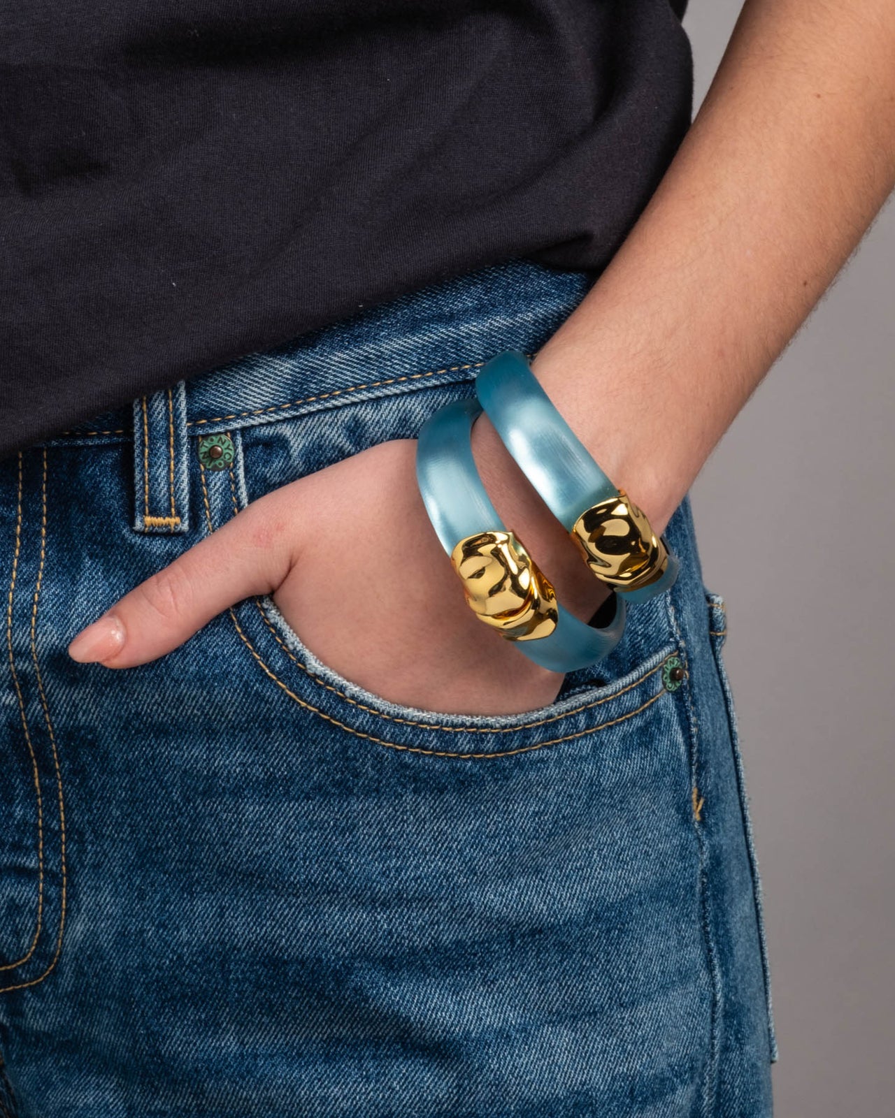 Molten Gold Lucite Hinge Bracelet- Icy Blue - Photo 2