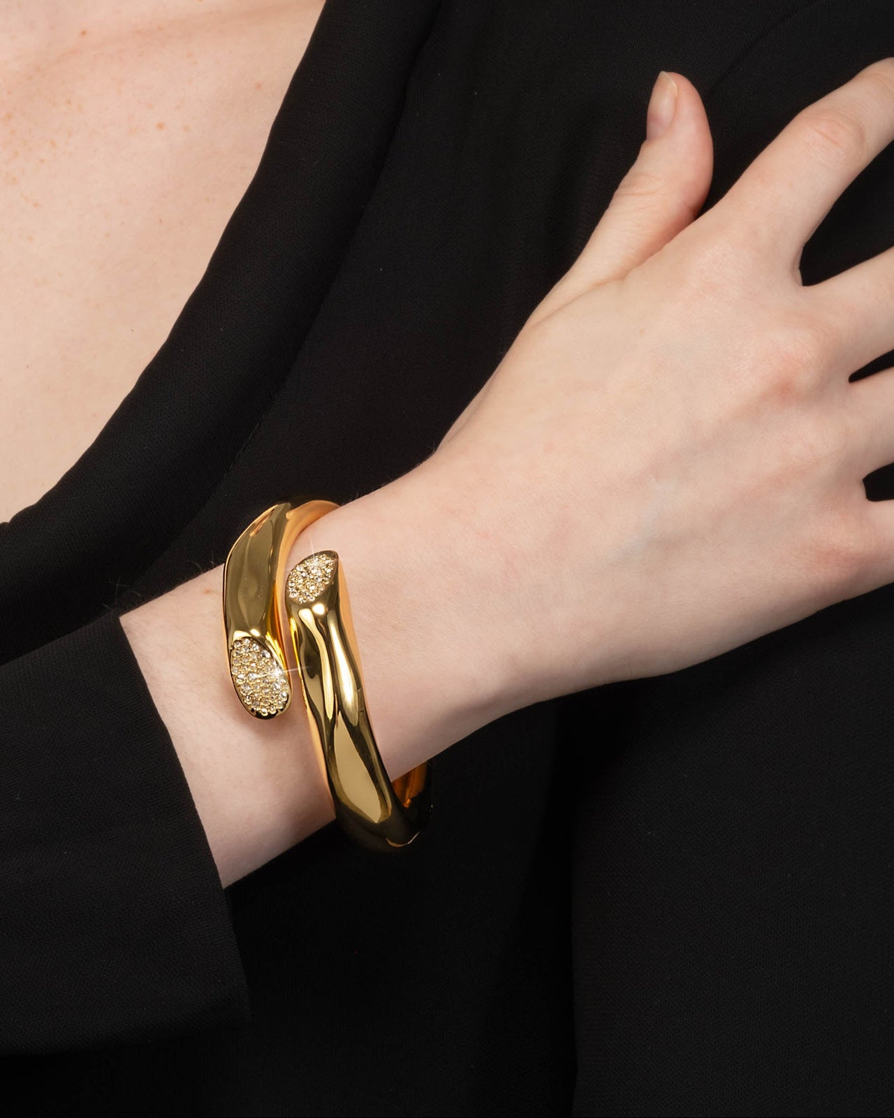 Molten Gold Crystal Accented Bypass Cuff Bracelet - Photo 2