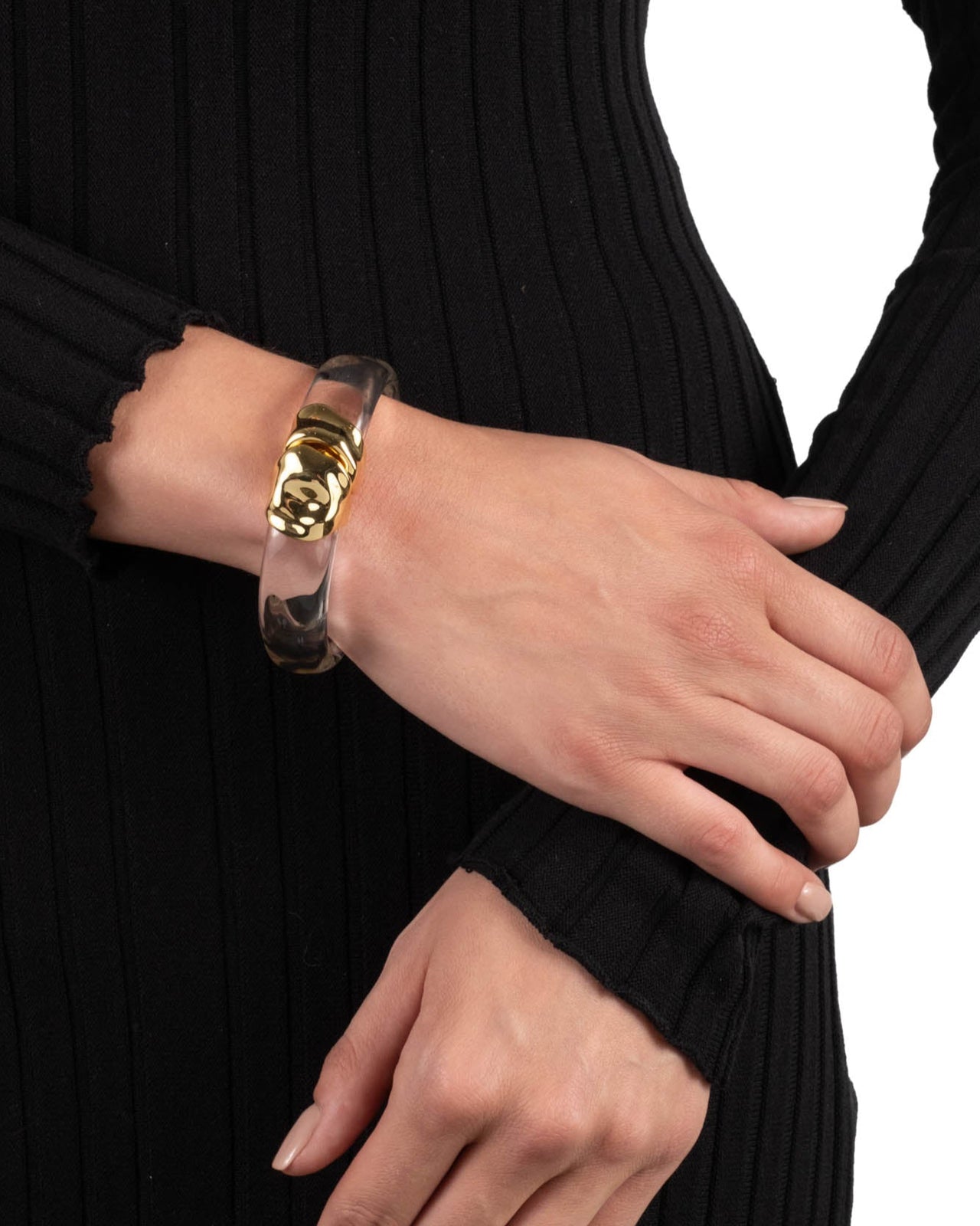 Molten Gold Lucite Hinge Bracelet- Clear - Photo 2