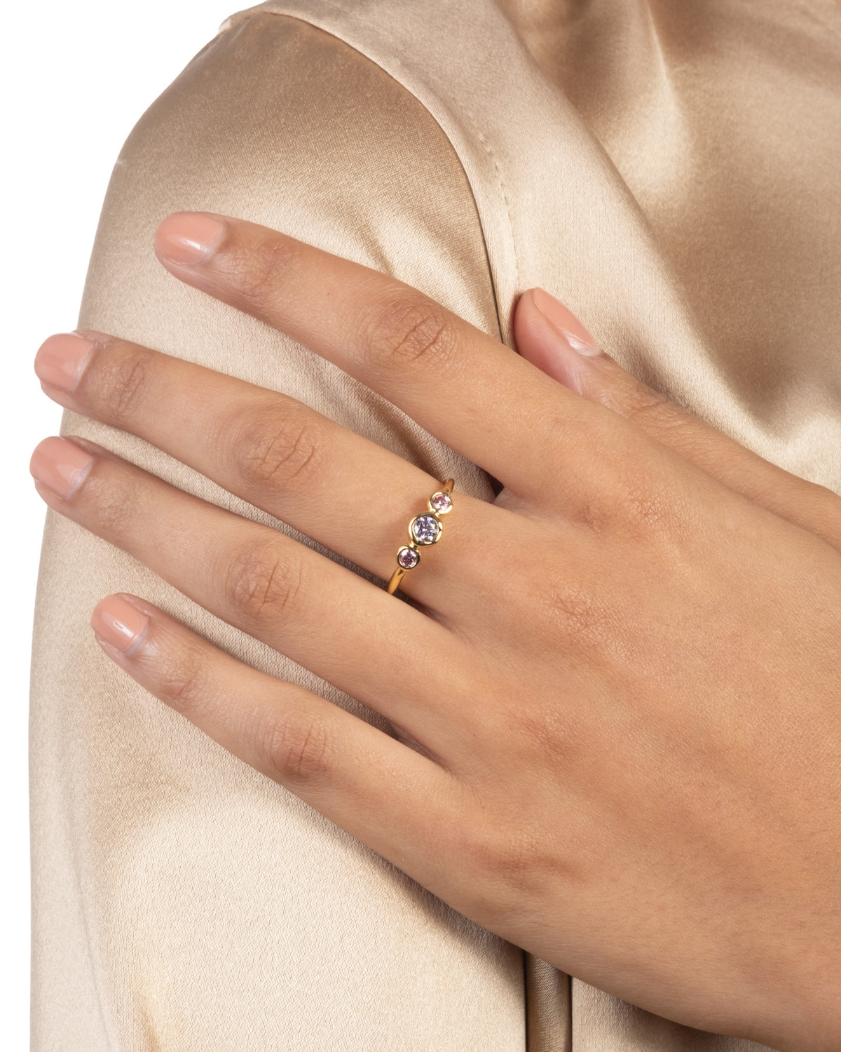 Molten Vermeil Triple Stone Ring- Amethyst + Lotus Moissanite - Photo 2