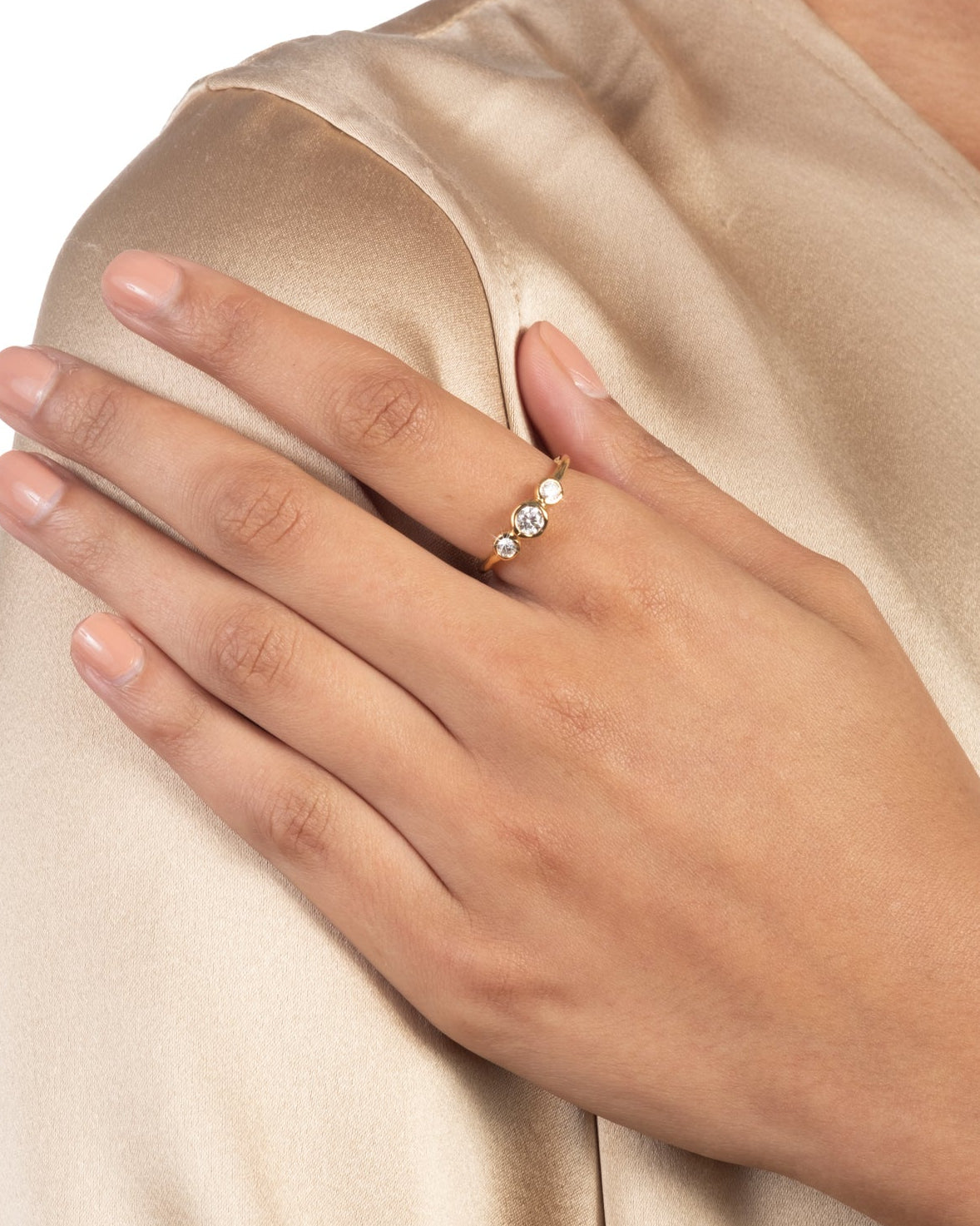 Molten Vermeil Triple Stone Ring- White Moissanite - Photo 2