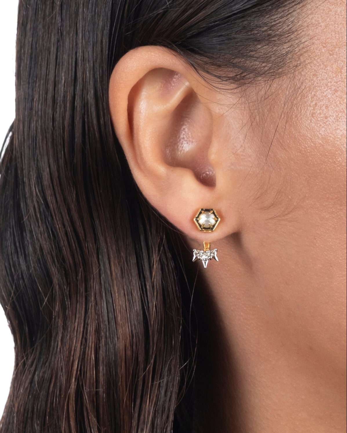 Mosaic Spiked Bezel Front Back Earring