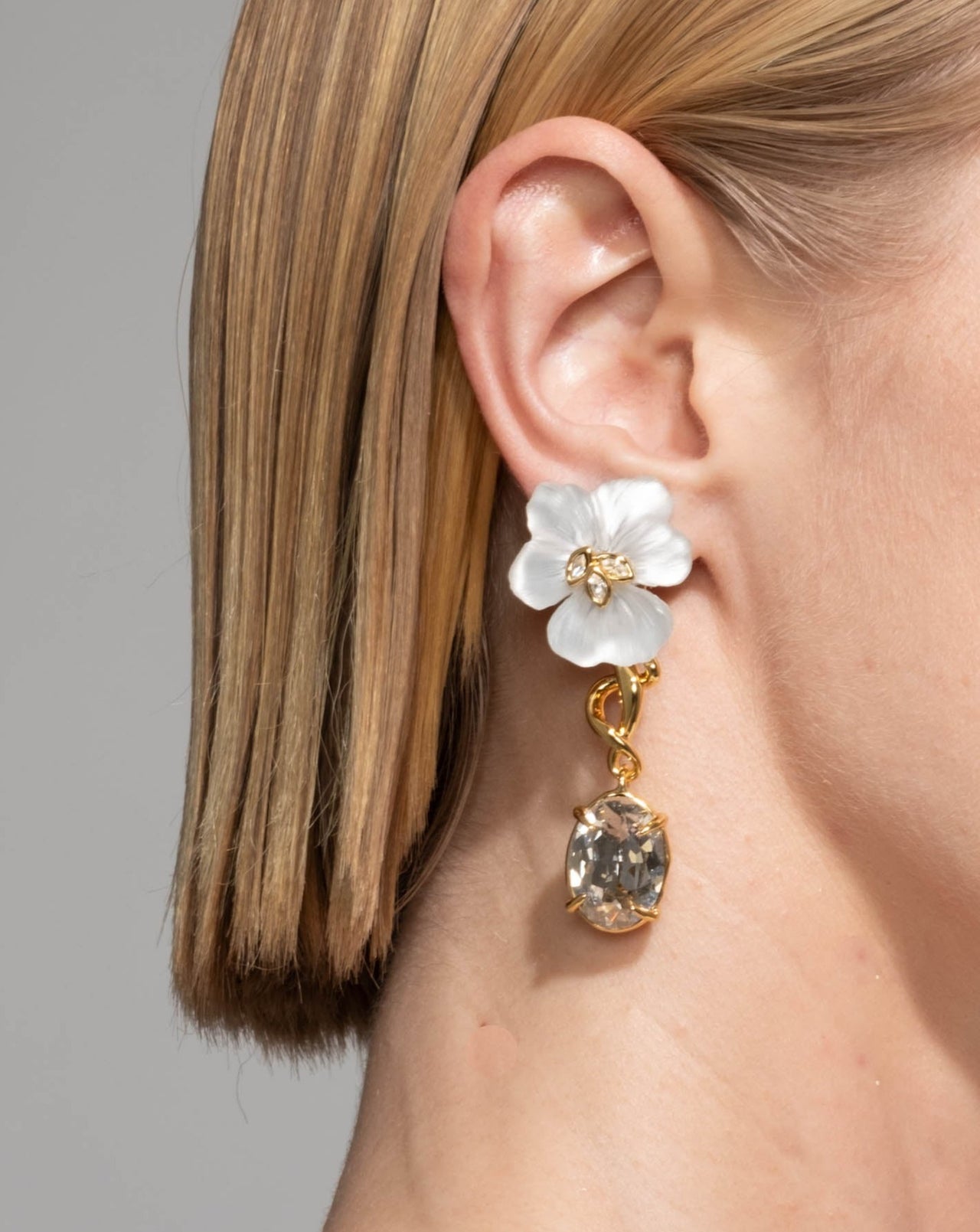 Pansy Lucite Crystal Drop Post Earring- Night Pansy - Photo 2
