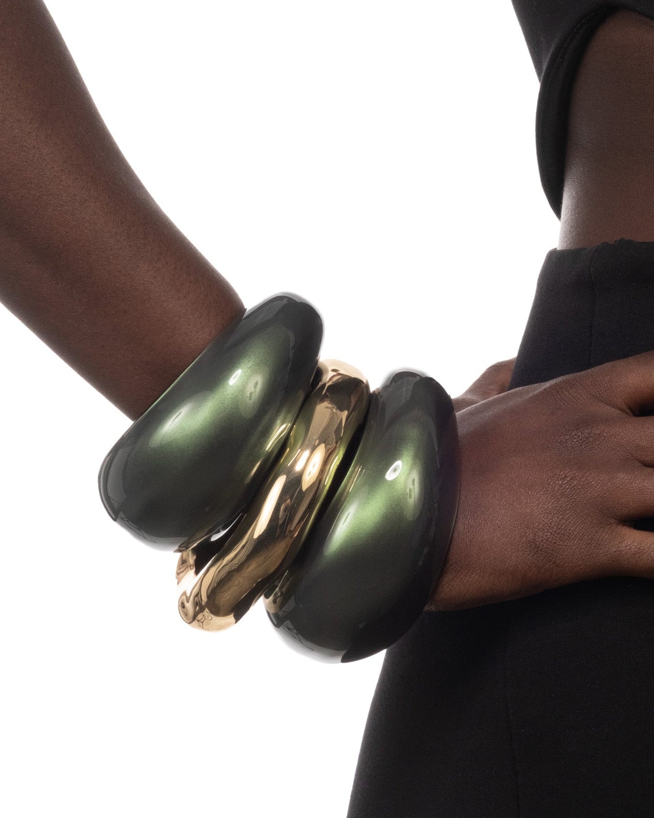 Puffy Lucite Tapered Bangle Bracelet- Scarab Green - Photo 2