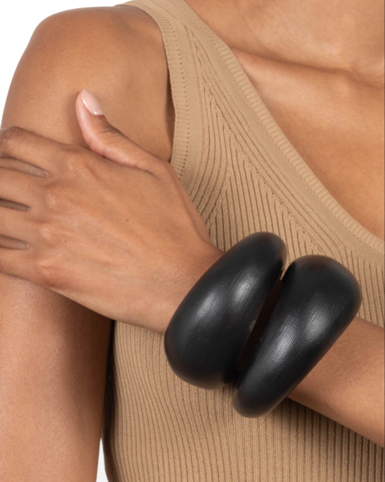 Puffy Lucite Tapered Bangle Bracelet- Black - Photo 2