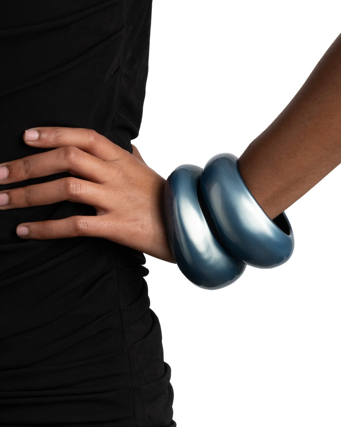Puffy Lucite Tapered Bangle Bracelet- Metallic Sky - Photo 2