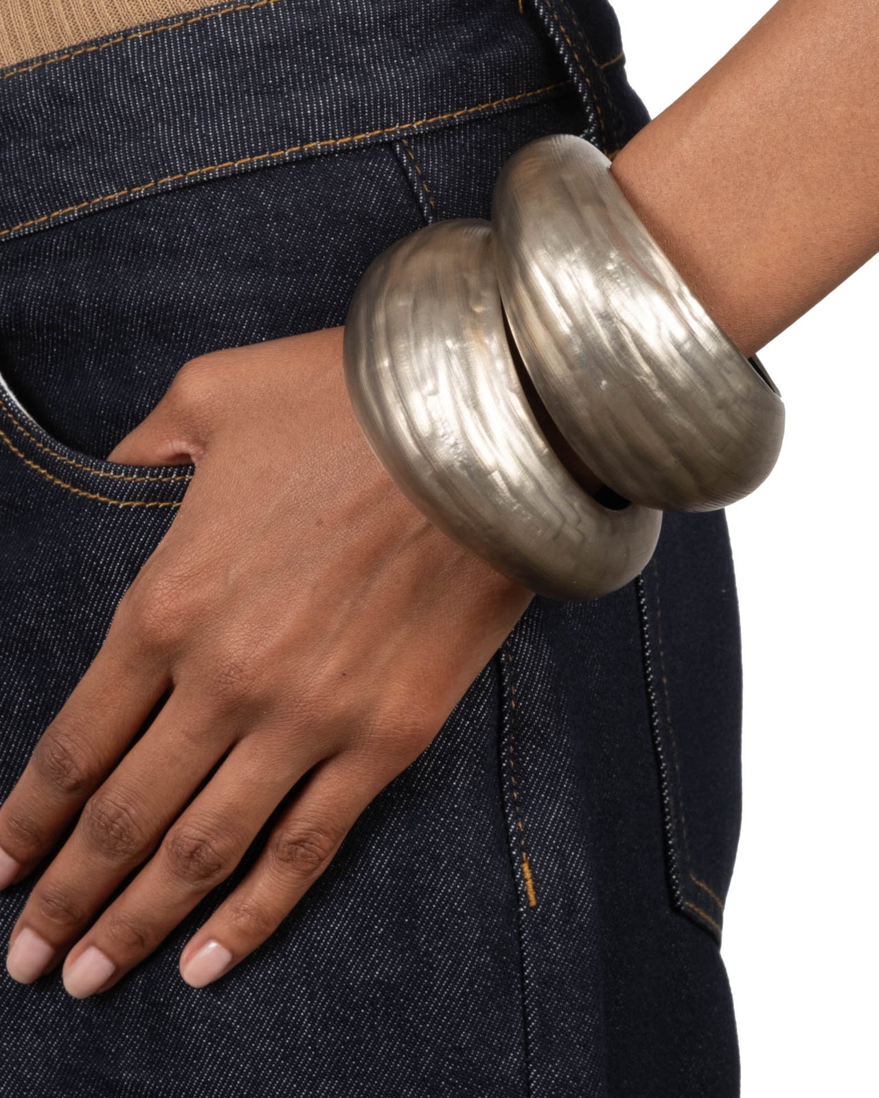 Puffy Lucite Tapered Bangle Bracelet- Warm Grey - Photo 2