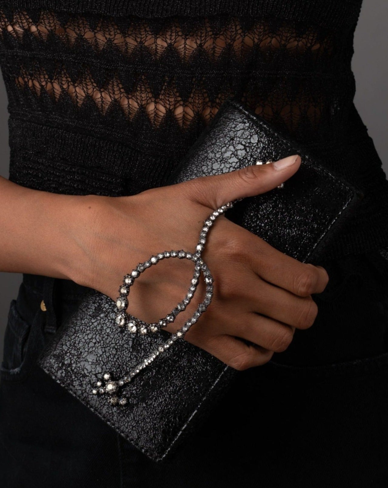 Punk Royale Crystal Side Handle Clutch - Black - Photo 2