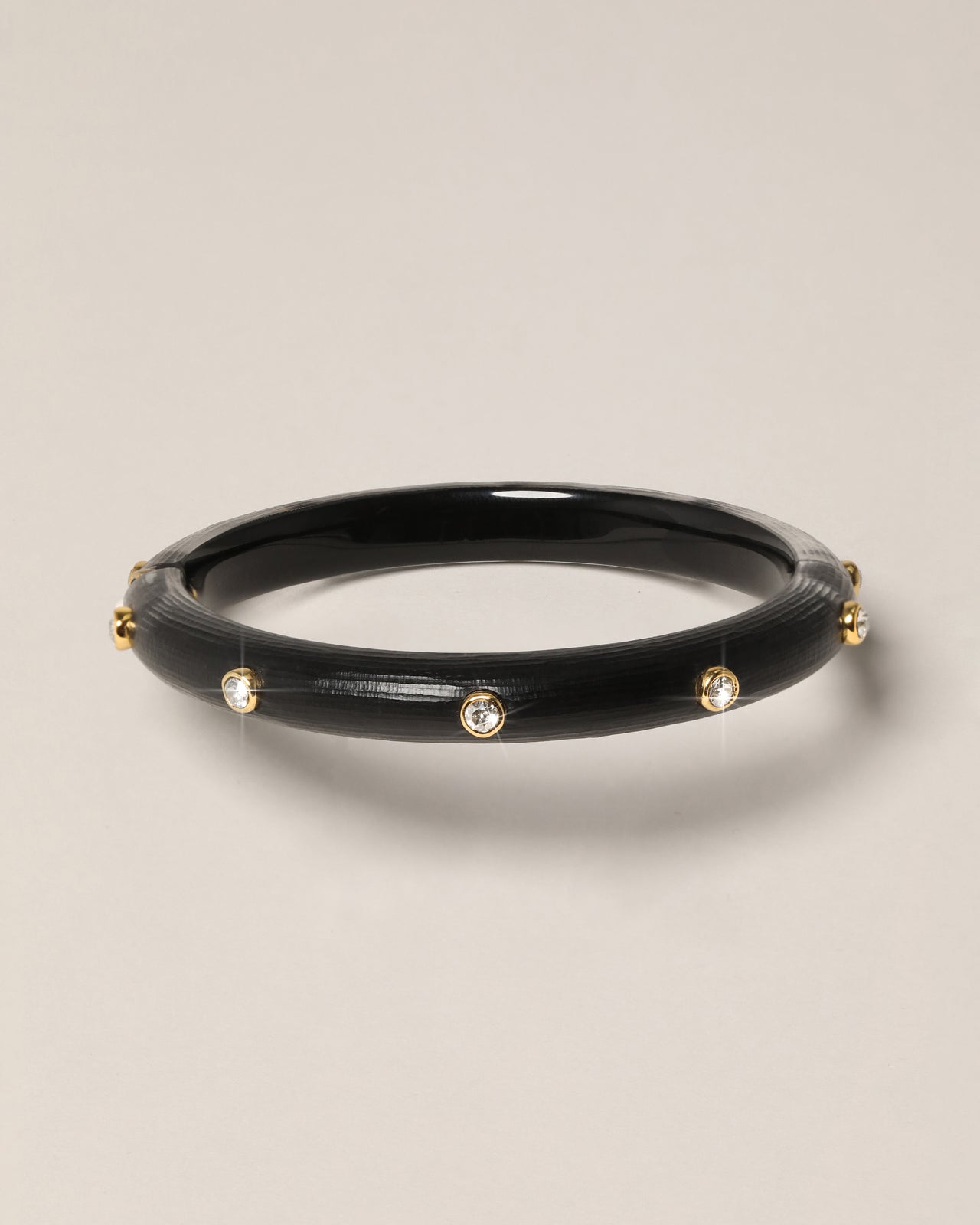 Crystal Studded Lucite Hinge Bracelet - Black - Photo 2