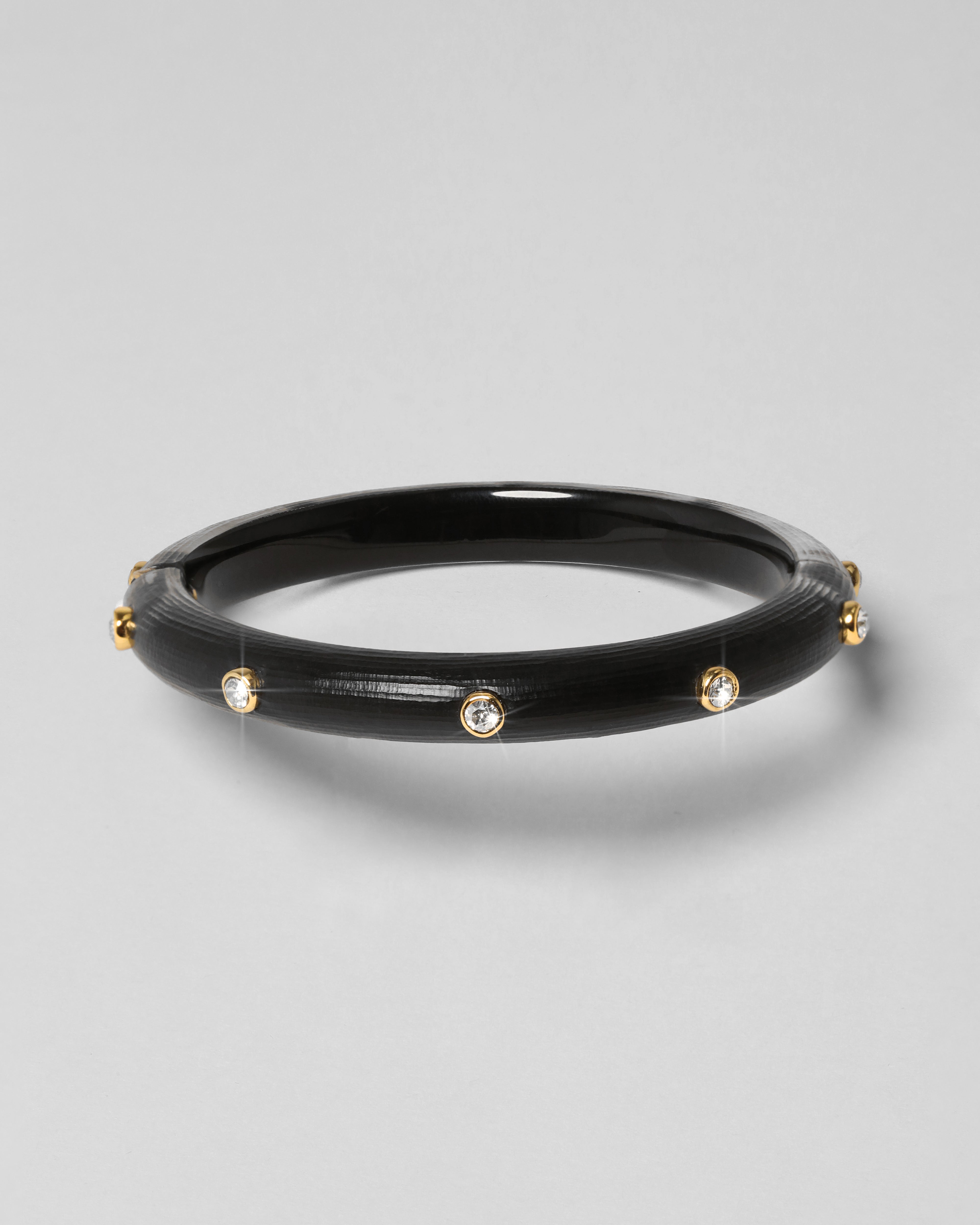 Crystal Studded Lucite Hinge Bracelet - Black