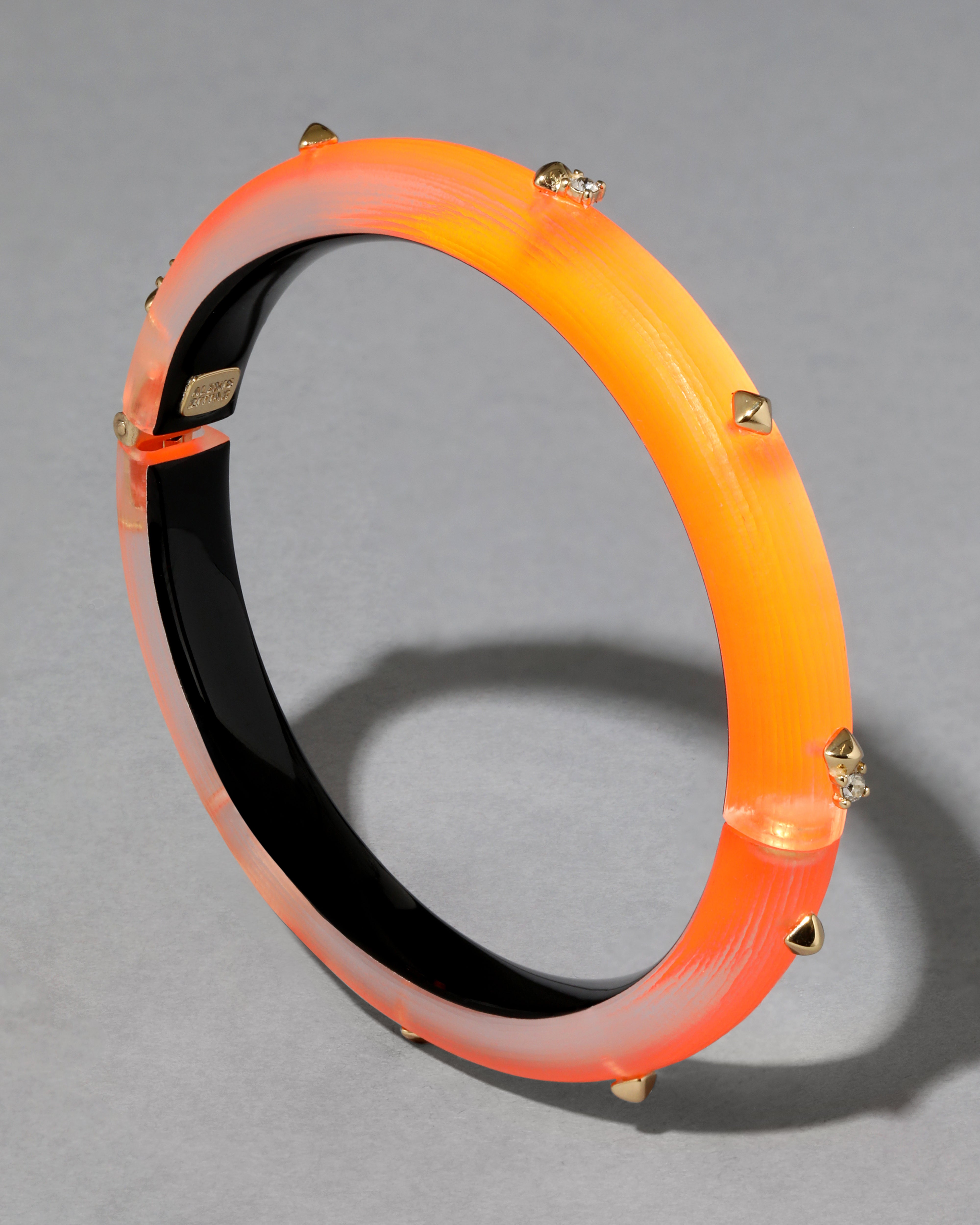 Rocky Gold Studded Lucite Hinge Bracelet- Neon Orange