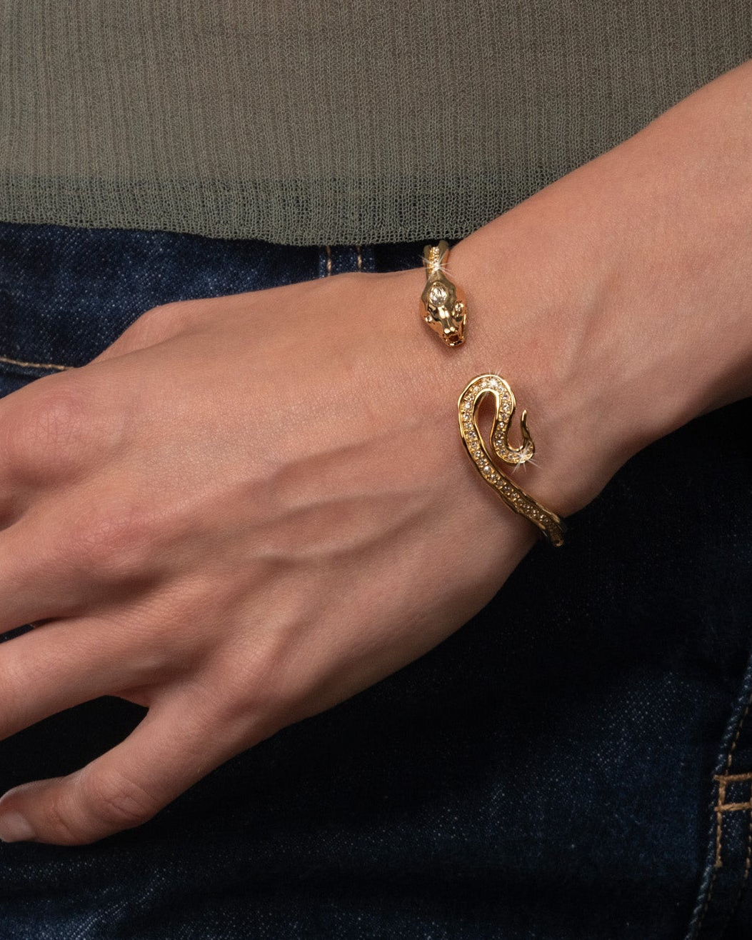 Serpent Crystal Bypass Hinge Bracelet - Photo 2