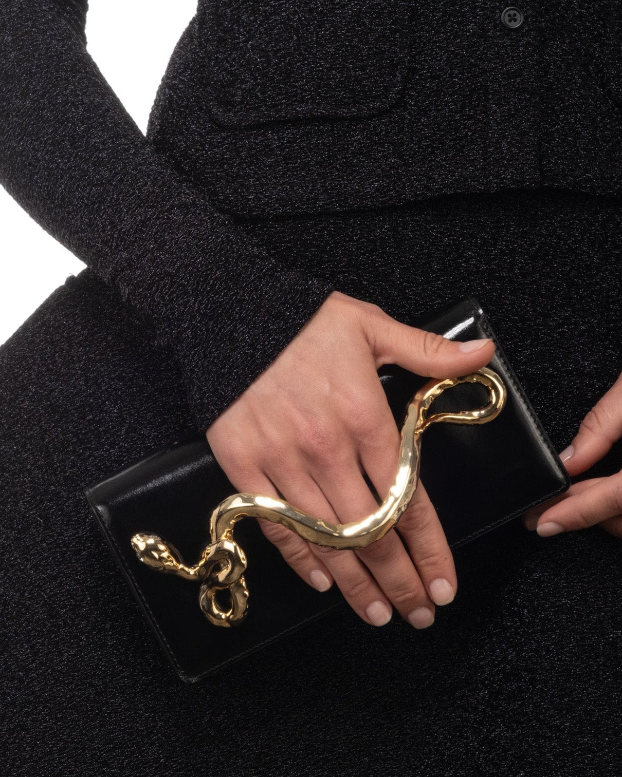 Serpent Side Handle Clutch- Black Leather - Photo 2
