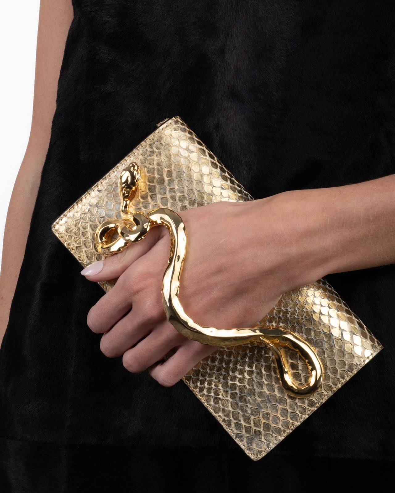 Serpent Side Handle Clutch- Gold Python - Photo 2