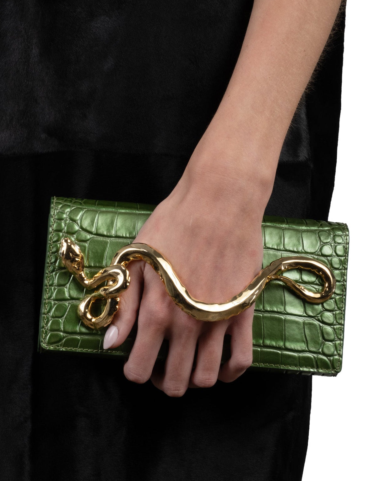 Serpent Side Handle Clutch- Moss Green - Photo 2