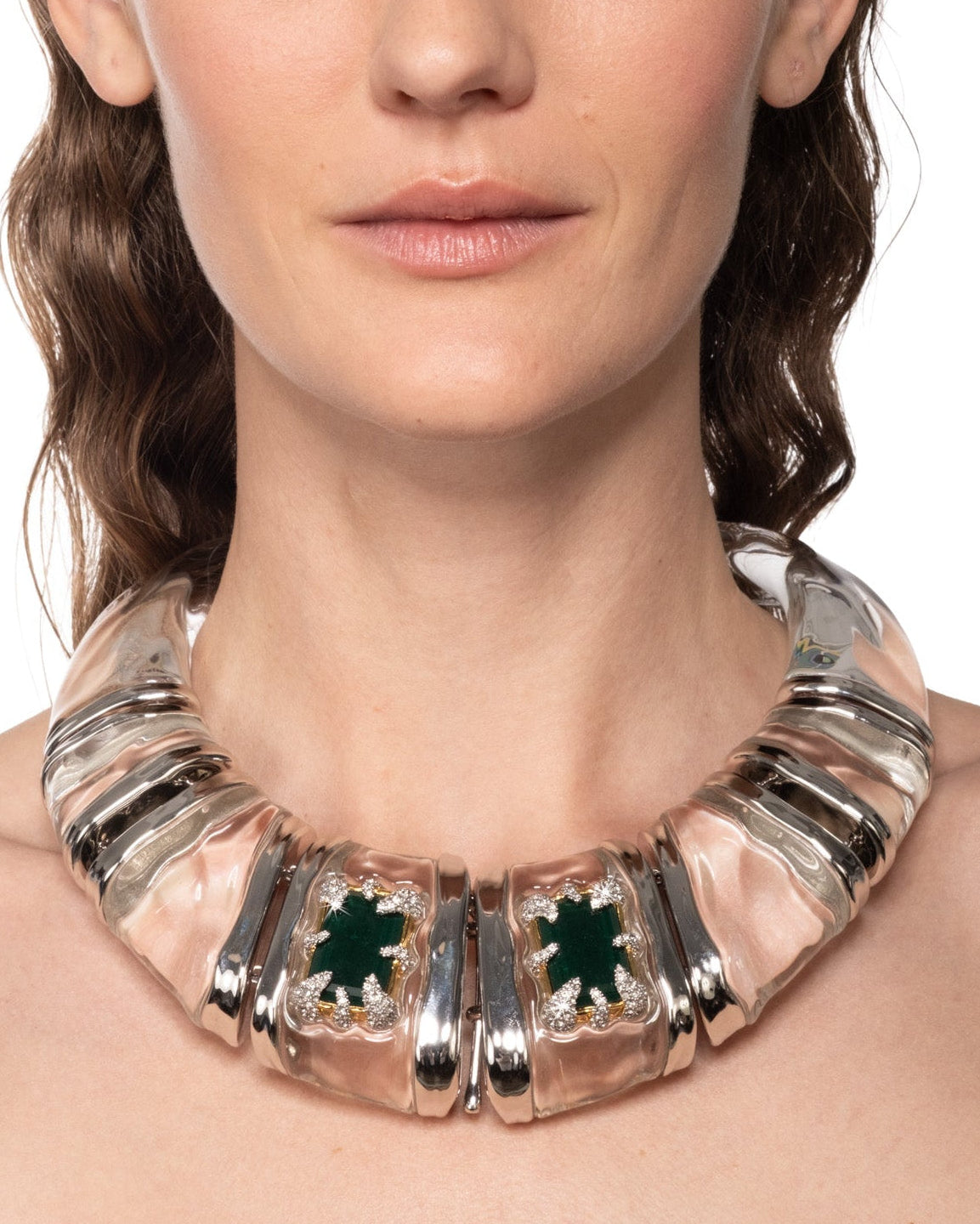 Silverlake Lucite Crystal Baguette Bib Necklace - Photo 2