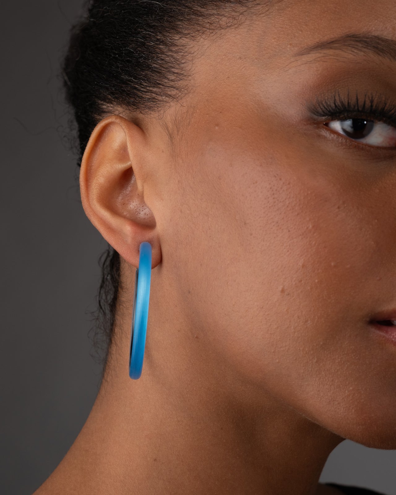 Skinny Lucite Hoop Earring- Neon Blue - Photo 2