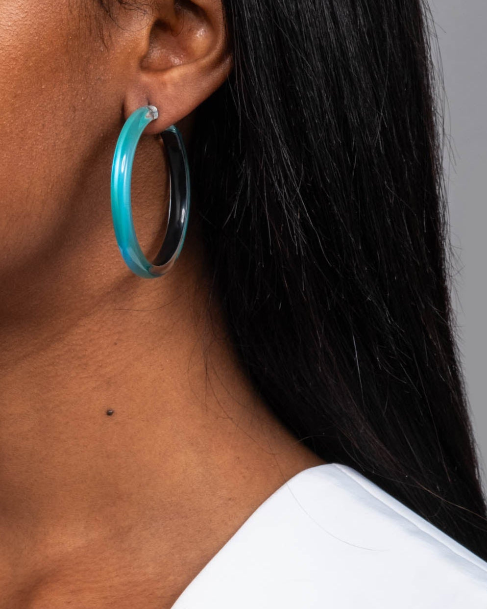 Skinny Lucite Hoop Earring- Mediterranean Opal - Photo 2