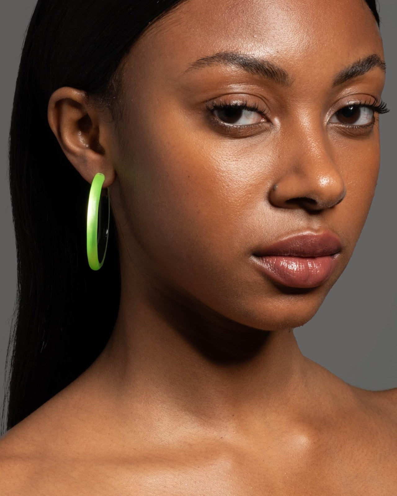 Skinny Lucite Hoop Earring- Neon Green - Photo 2