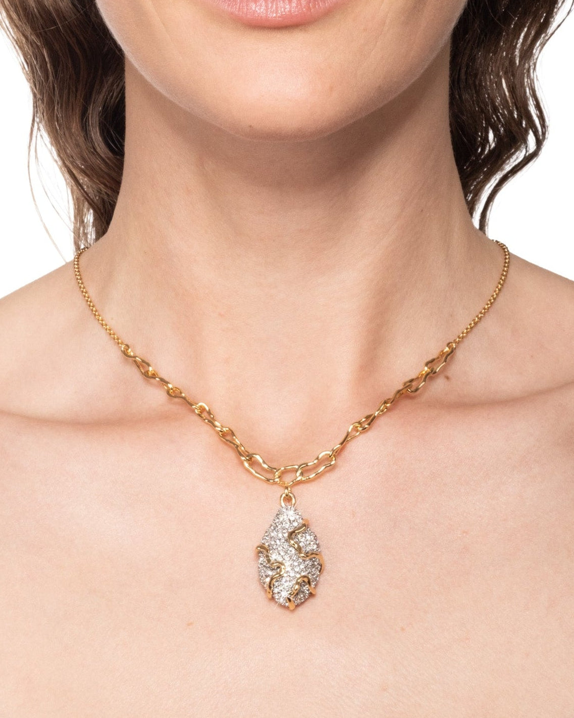 Solanales Crystal Pavé Pebble Link Necklace