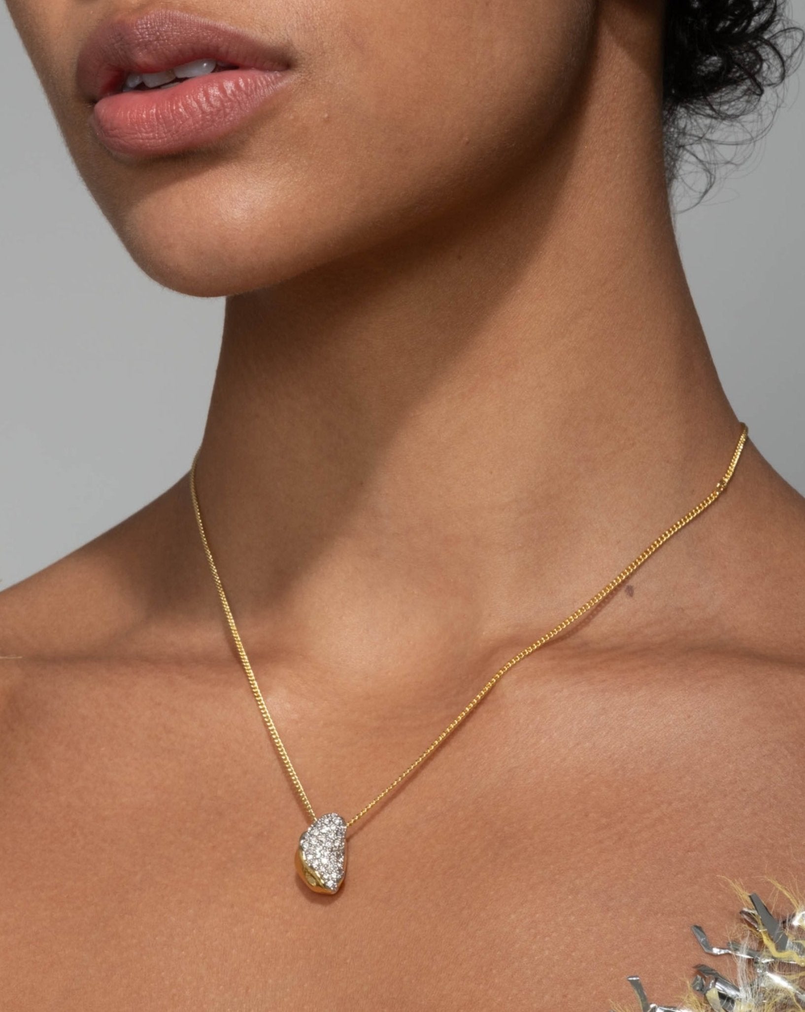 Alexis Bittar Solaneles Crystal Small Pebble Pendant Necklace Silver Gold