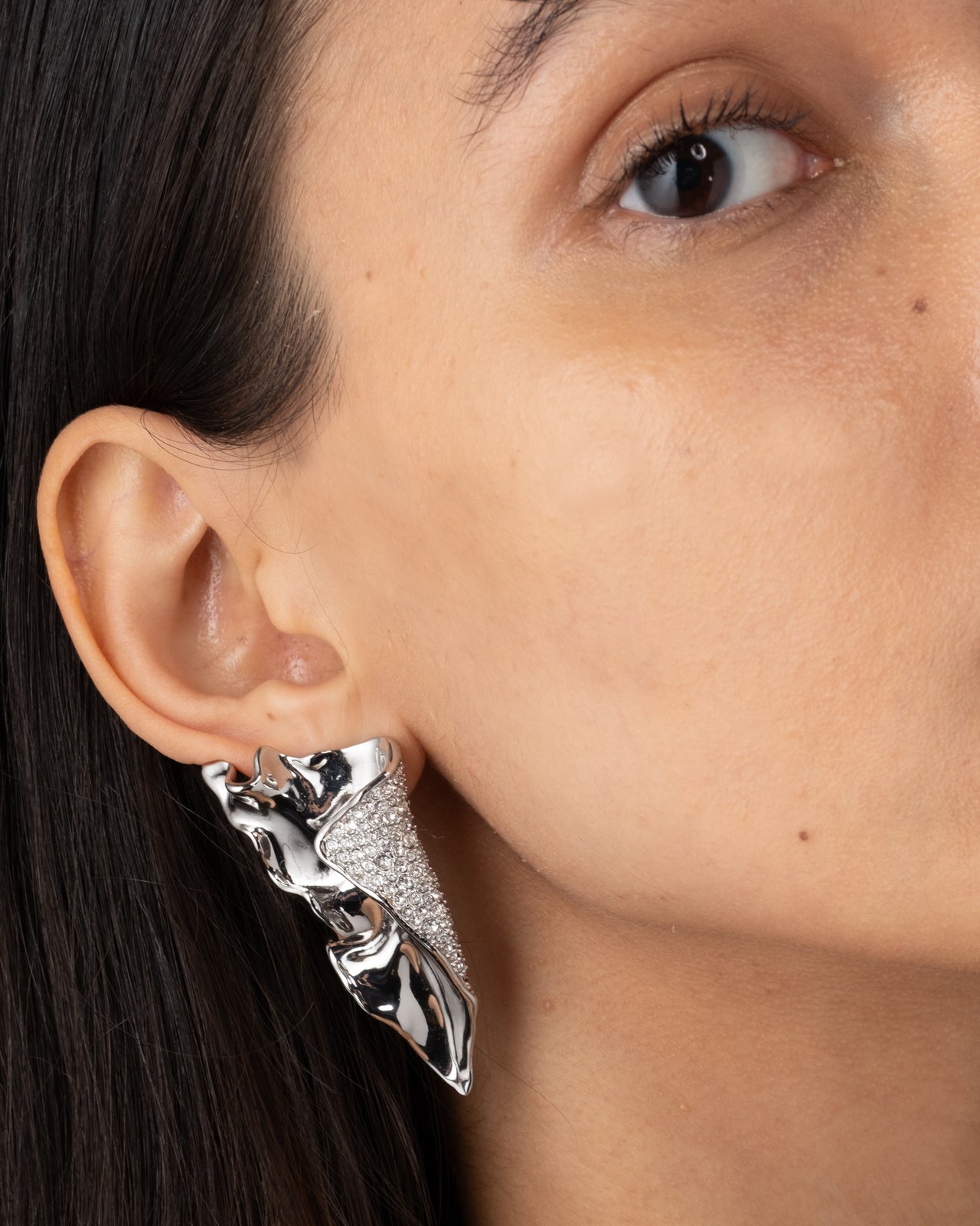 Solanales Silver Crystal Folded Earring - Photo 2