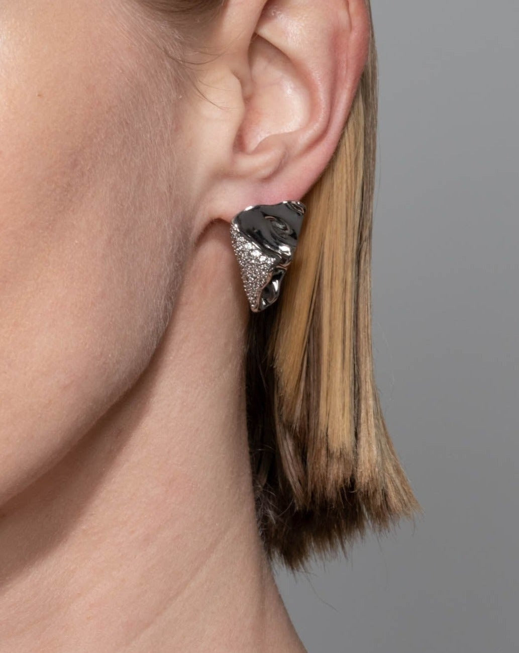 Solanales Silver Crystal Folded Mini Earring - Photo 2