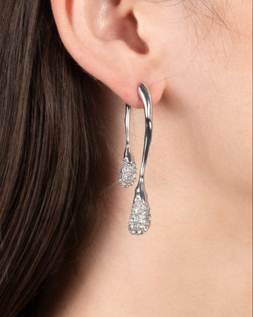 Solanales Crystal Front Back Double Drop Earring - Silver - Photo 2