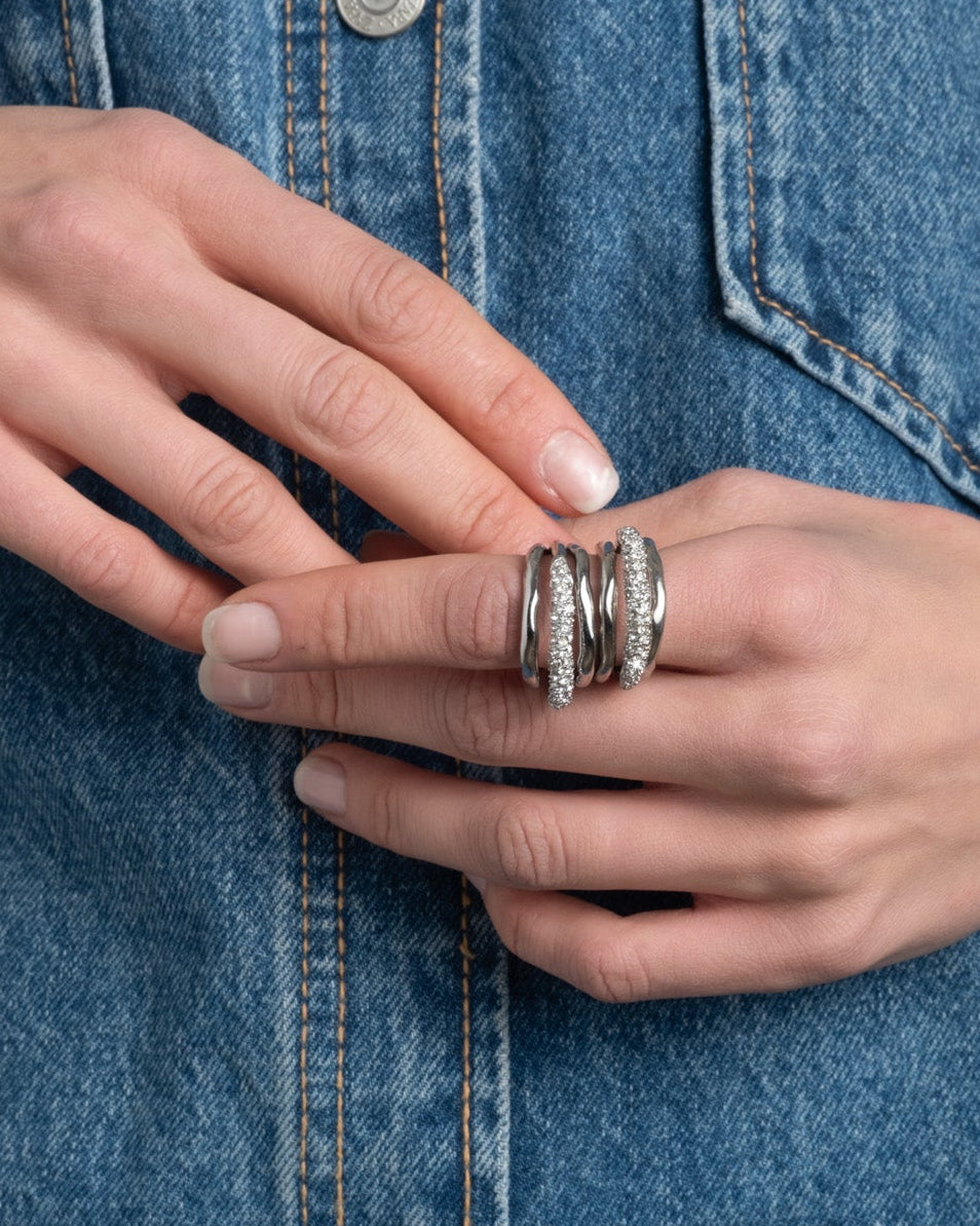 Solanales Crystal Orbiting Ring- Silver - Photo 2