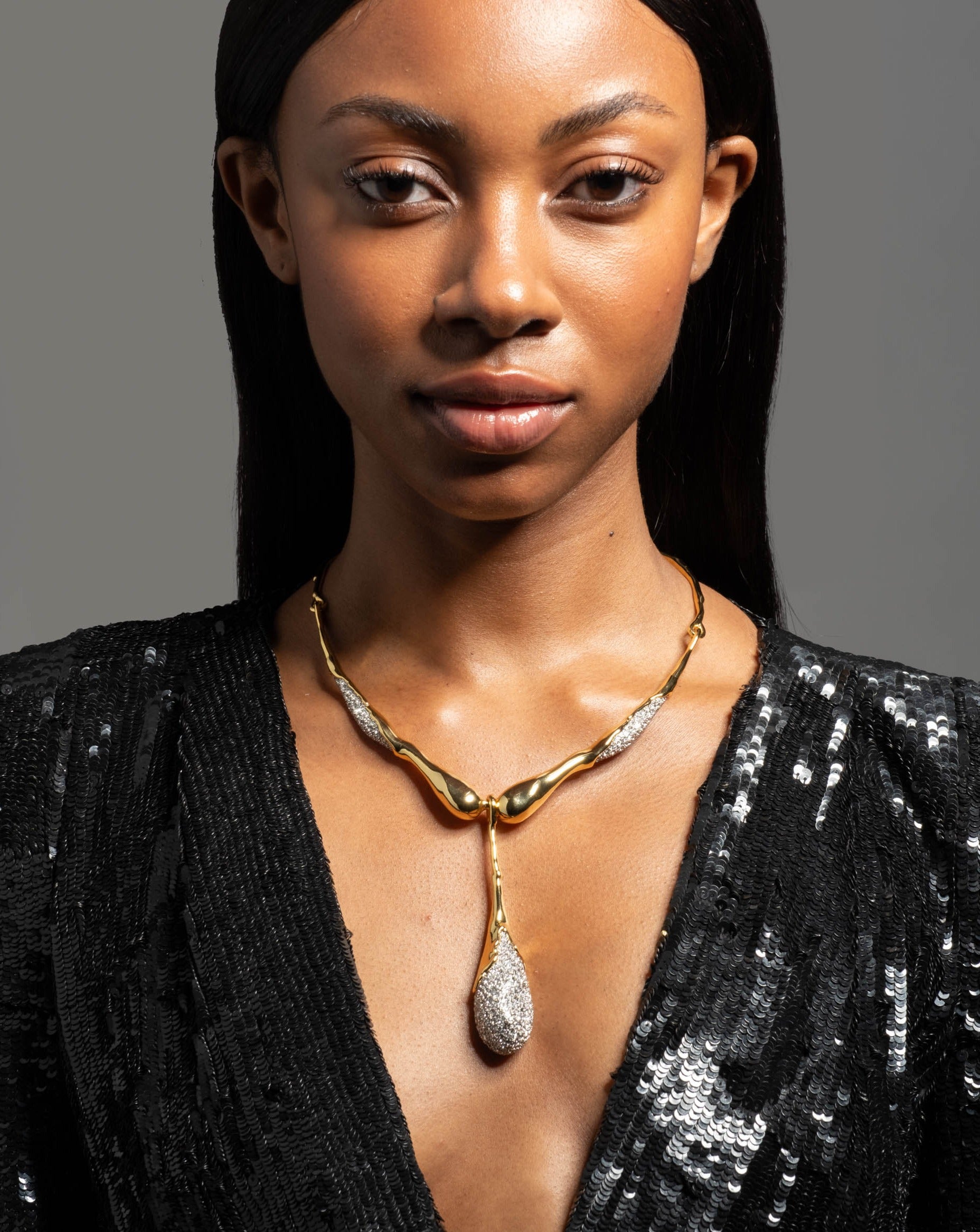 Solanales Crystal Teardrop Collar Necklace