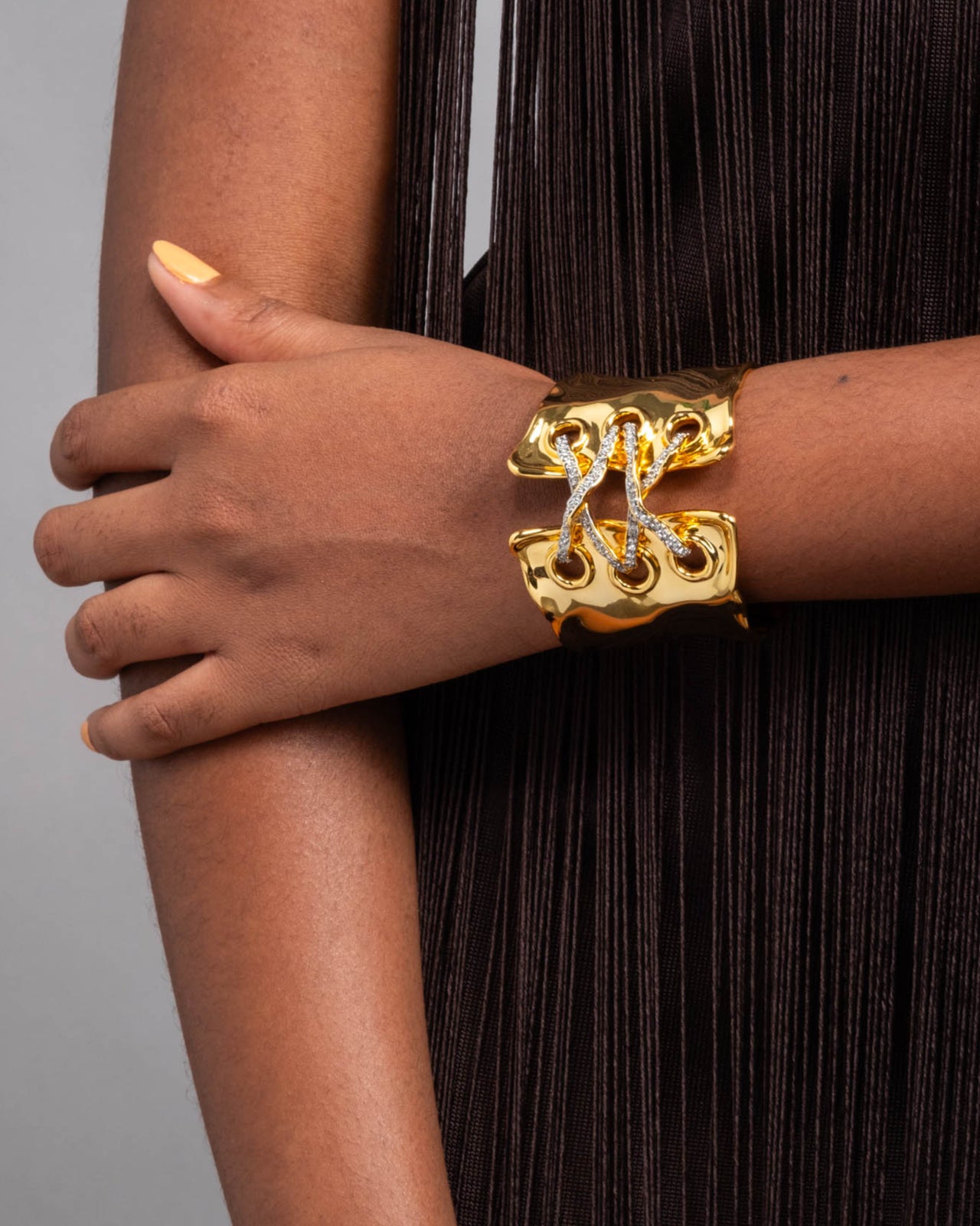 Solanales Gold Crystal Lace Up Cuff Bracelet - Photo 2