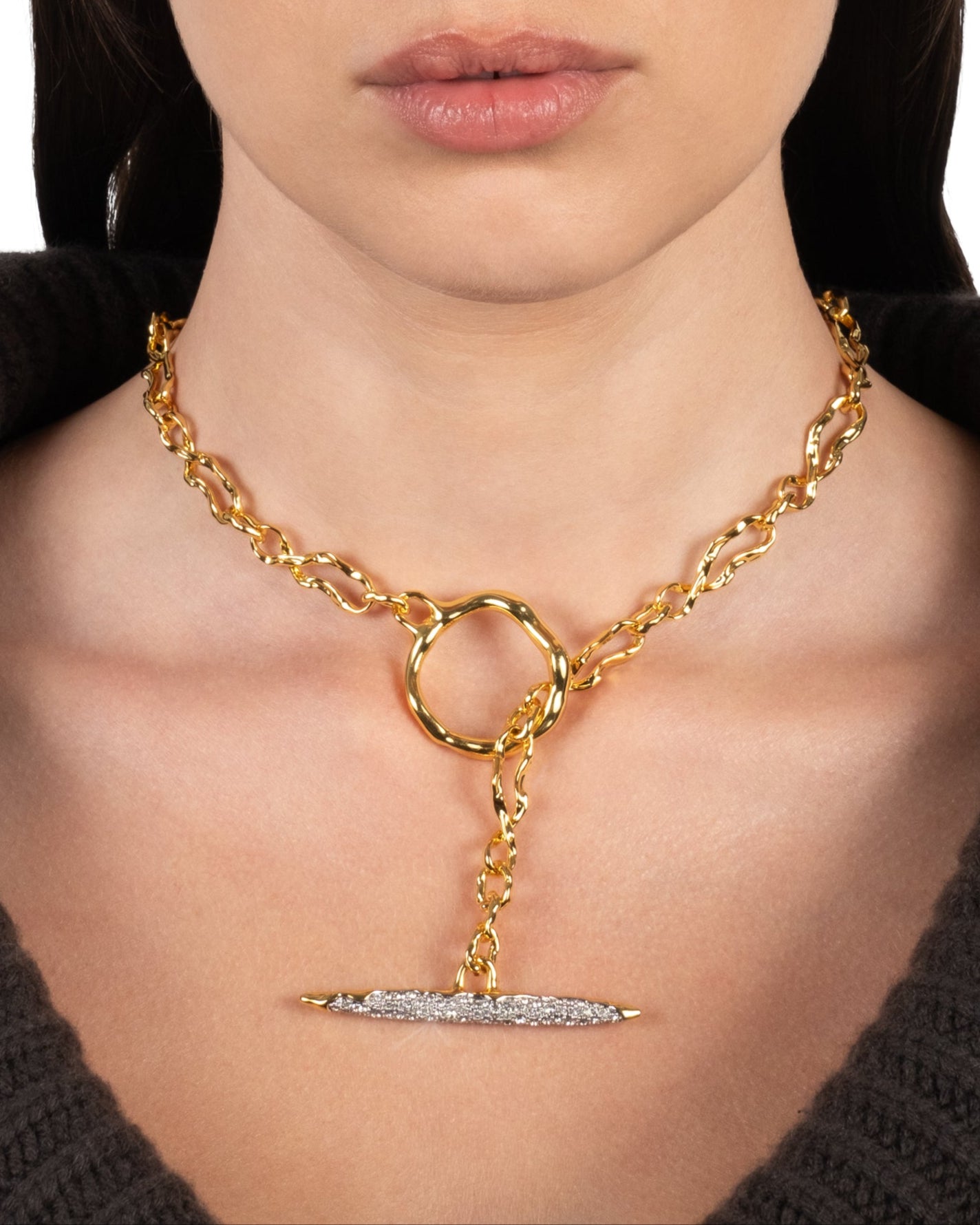 ALEXIS BITTAR アレクシスビッター チェーンネックレス Alexis Bittar Brut Gold Long Curved Link Necklace, 32
