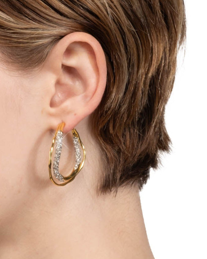 Solanales Gold Crystal Twist Hoop Earring - Photo 2