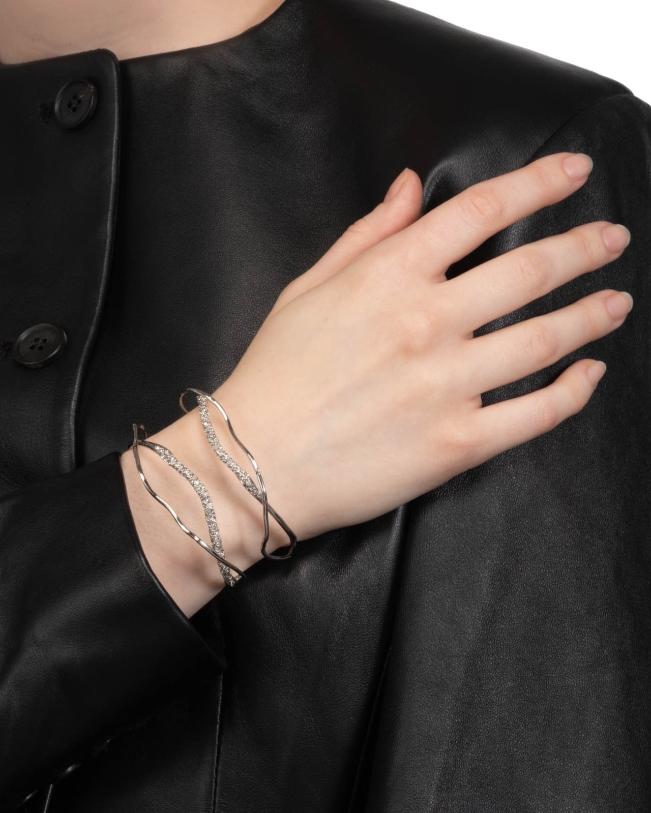 Solanales Silver Crystal Intertwined Cuff Bracelet - Photo 2