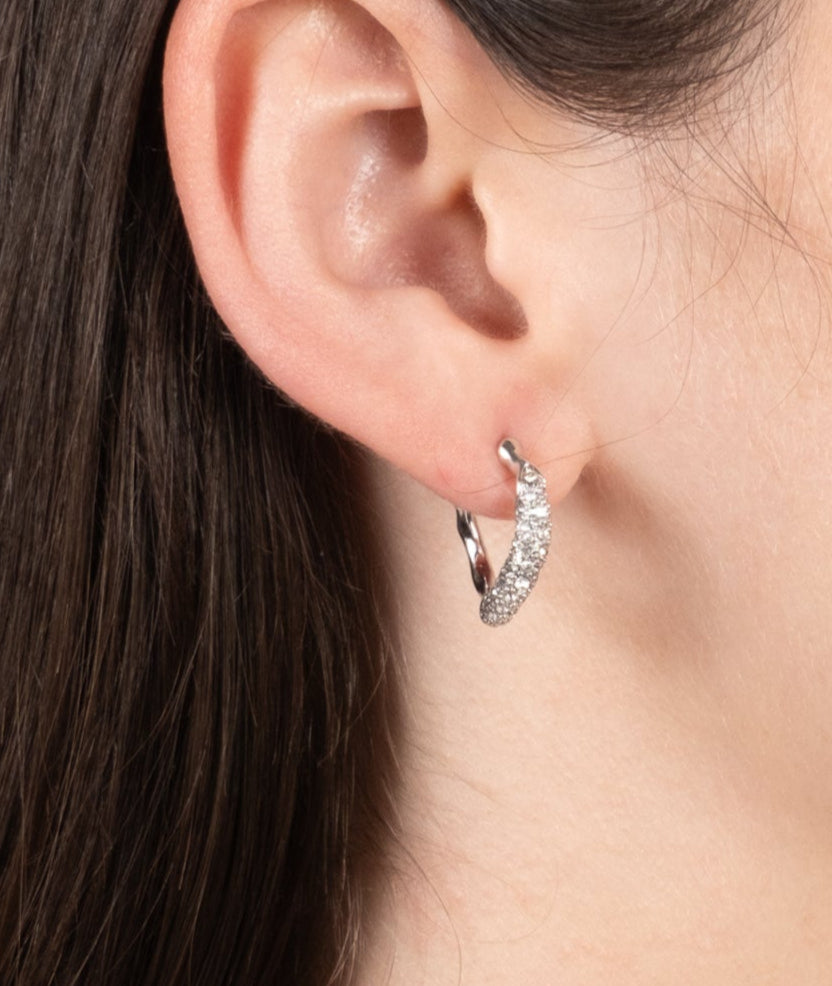Solanales Silver Crystal Twist Mini Hoop Earring - Photo 2