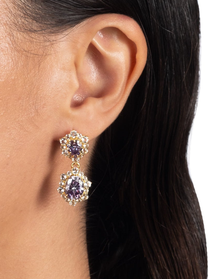Solaris Vermeil Double Drop Earring- Amethyst Moissanite + White Topaz - Photo 2