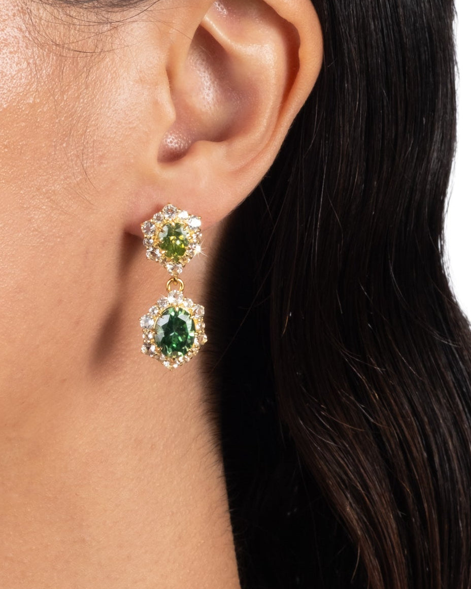 Solaris Vermeil Double Drop Earring- Peridot+ Emerald Moissanite + White Topaz - Photo 2