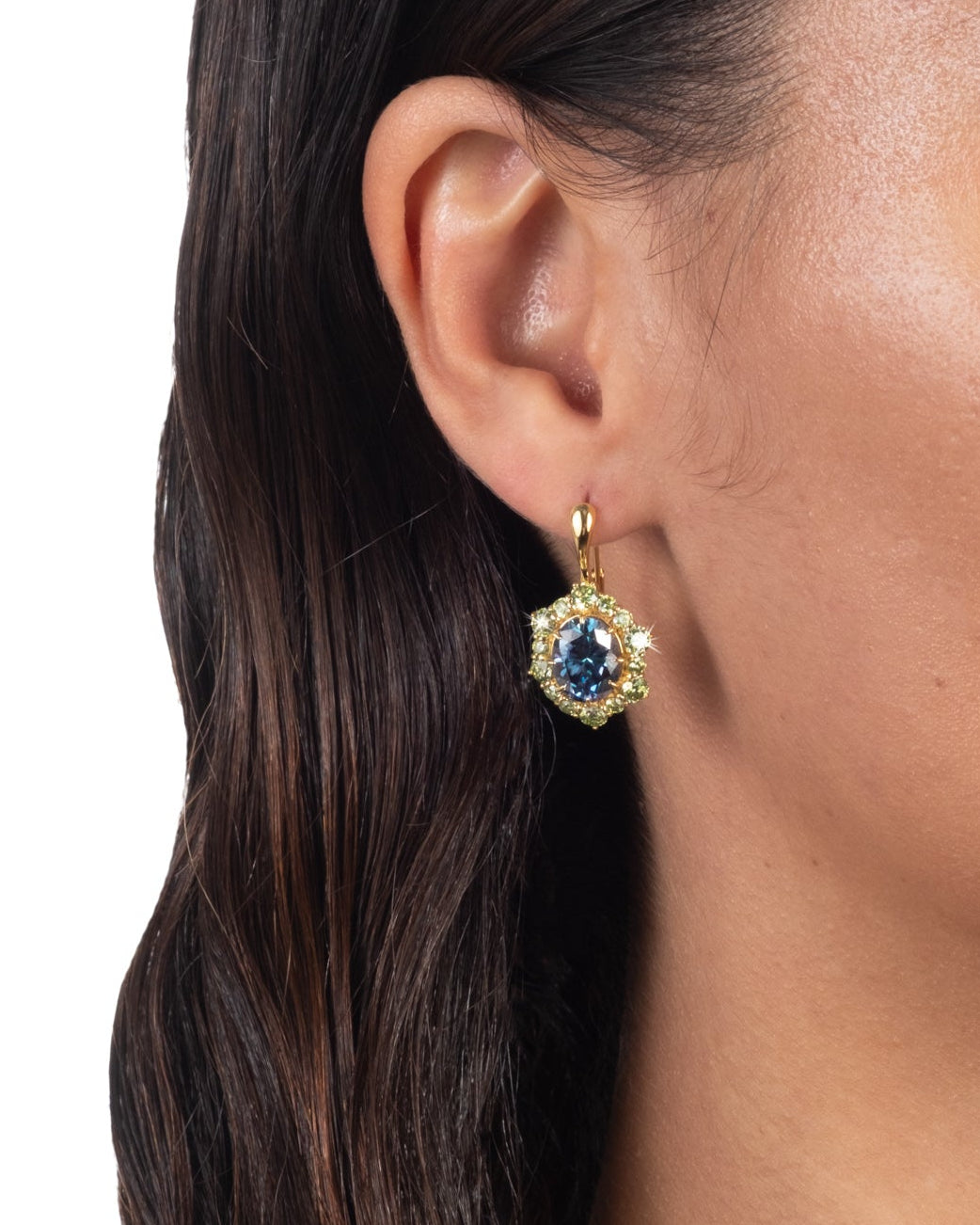 Solaris Vermeil Leverback Earring- Sapphire + Peridot Moissanite - Photo 2