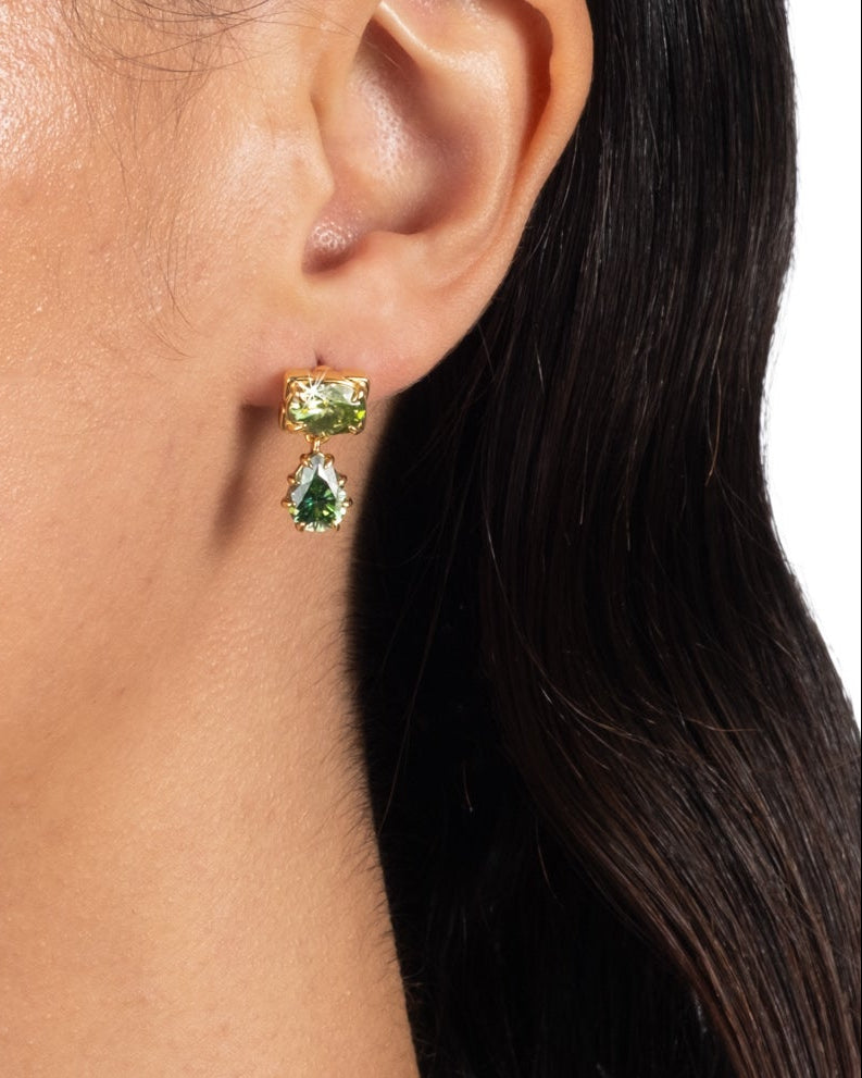 Solaris Vermeil Pear Drop Earring- Peridot + Emerald Green Moissanite - Photo 2